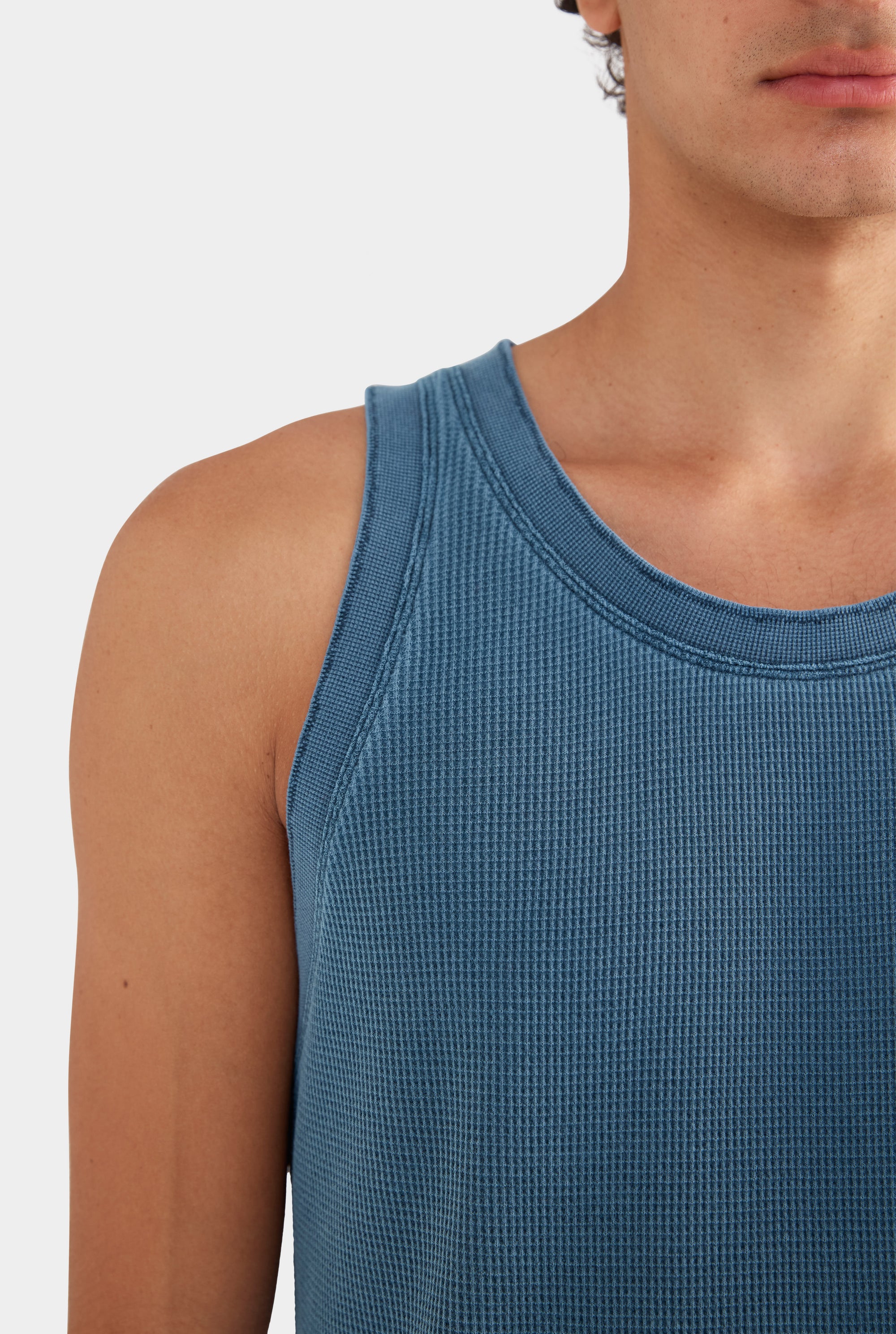 Waffle Cotton Tank - Navy Blue