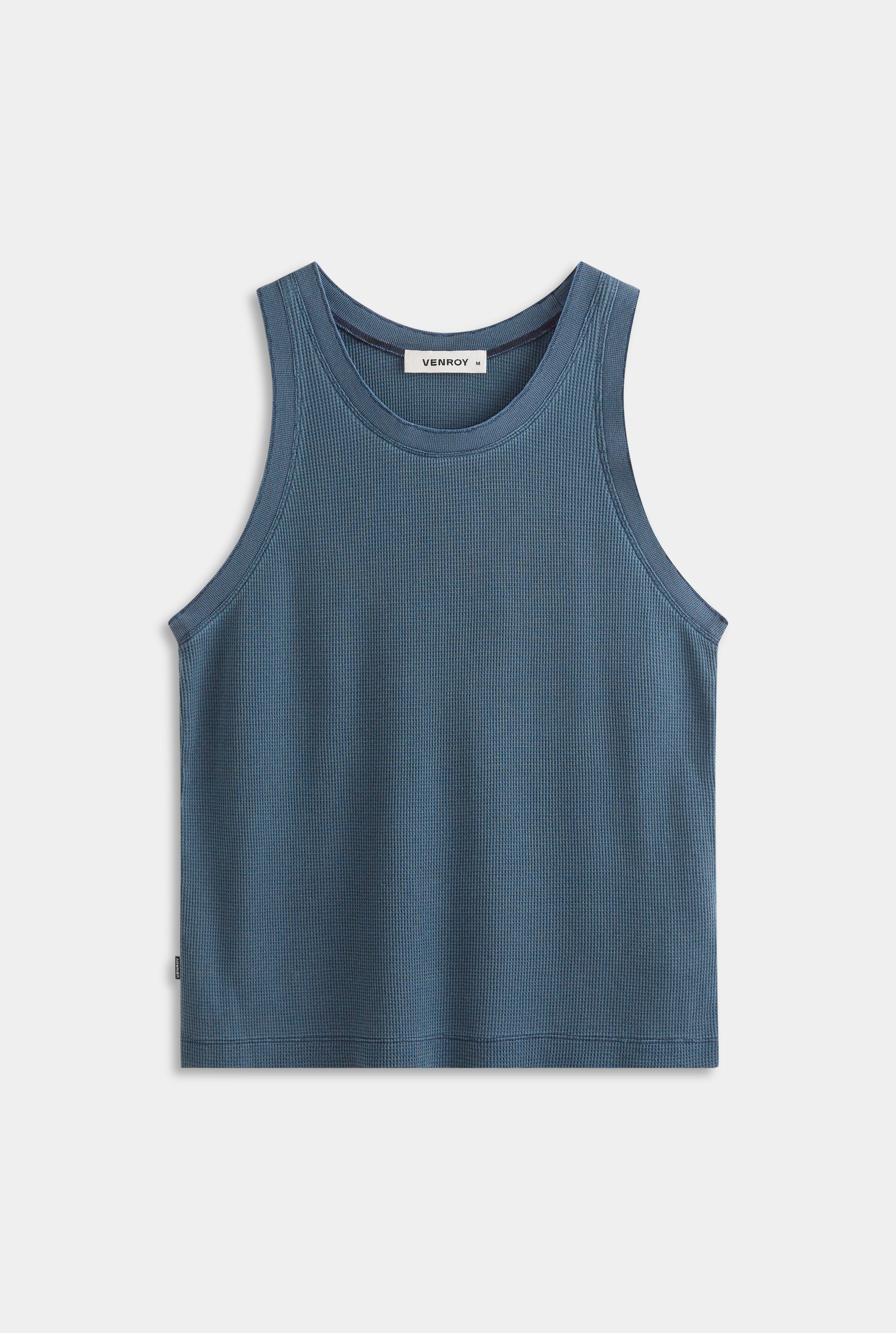 Waffle Cotton Tank - Navy Blue