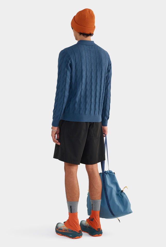 Wool Cotton Monogram Polo - Dark Slate Blue
