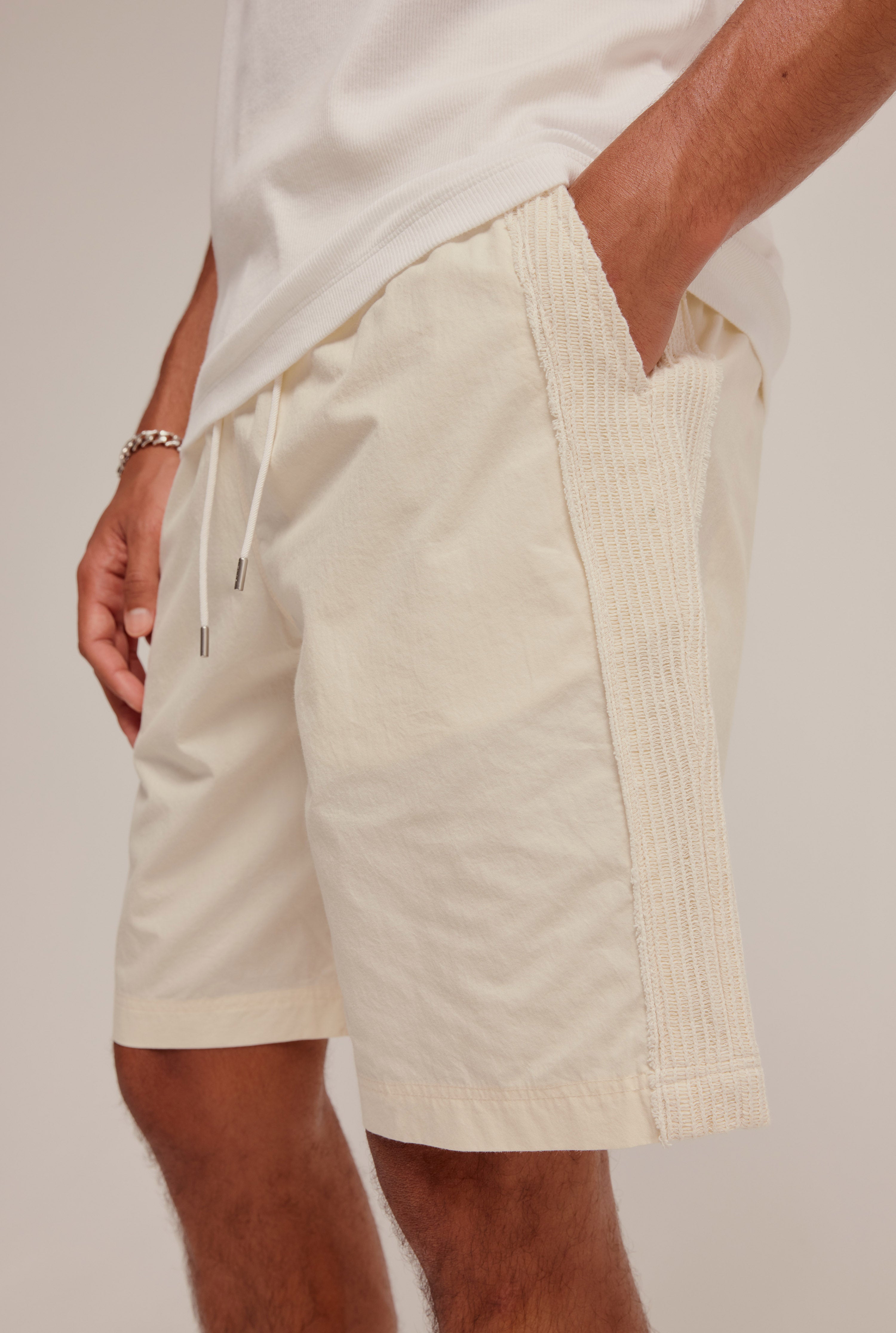 Cotton Panelled Relaxed Short - Cream
