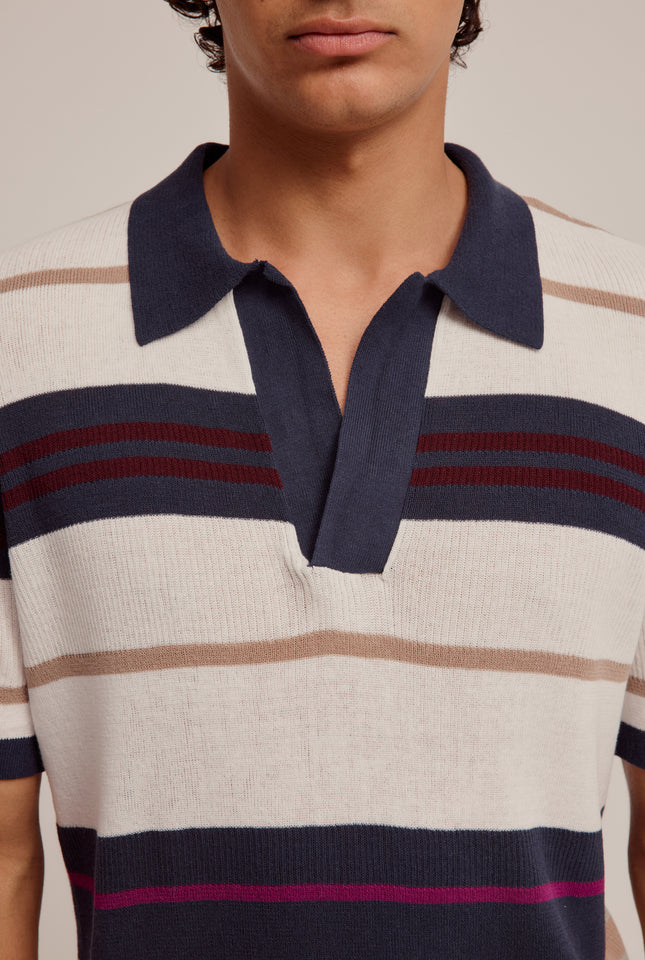 Knitted Cotton Stripe Polo - Multi Stripe