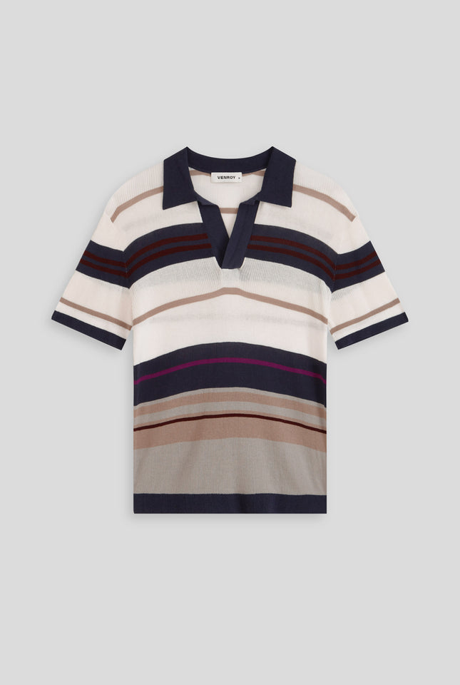 Knitted Cotton Stripe Polo - Multi Stripe