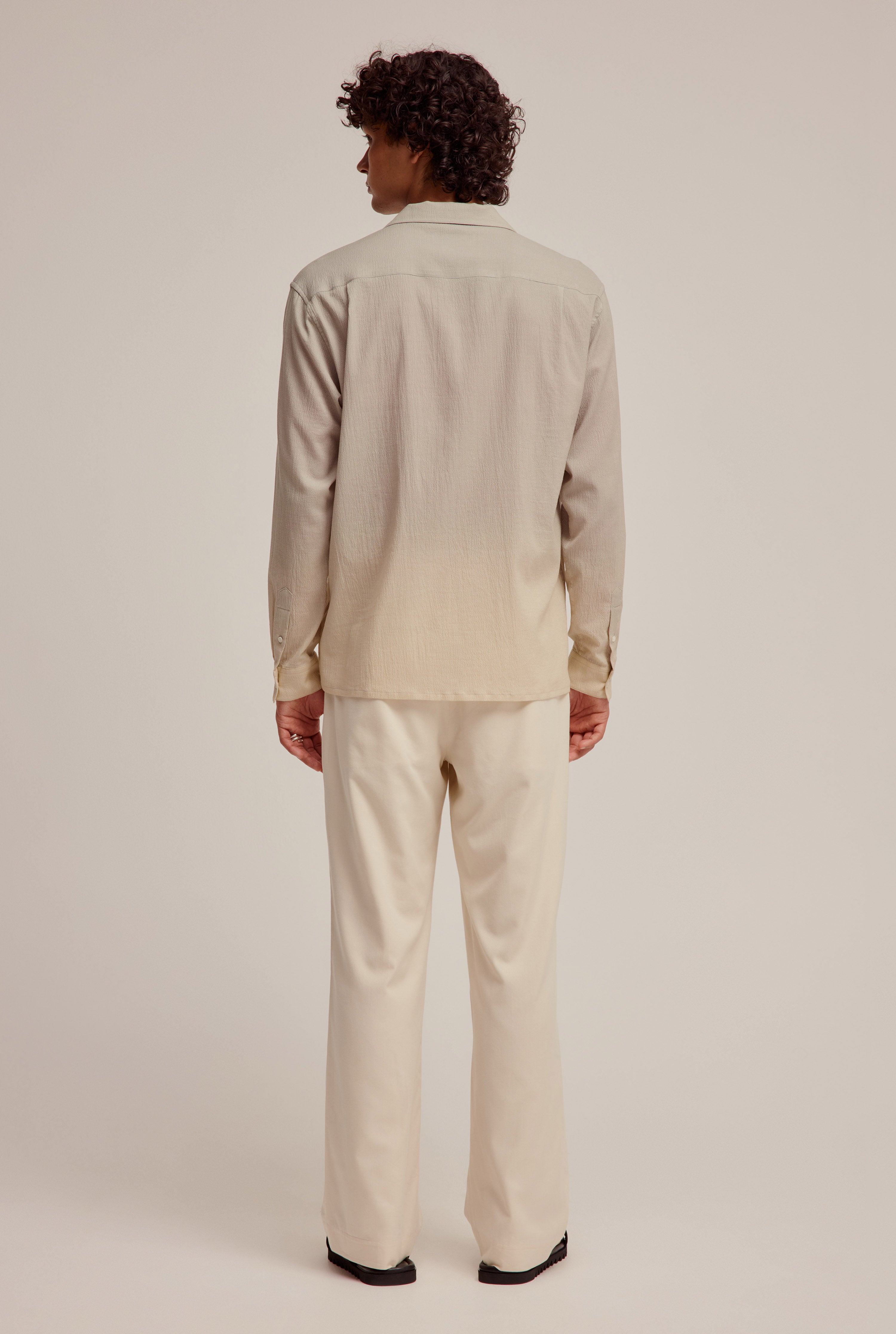 Long Sleeve Cotton Camp Collar Shirt - Fog/Sand Gradient