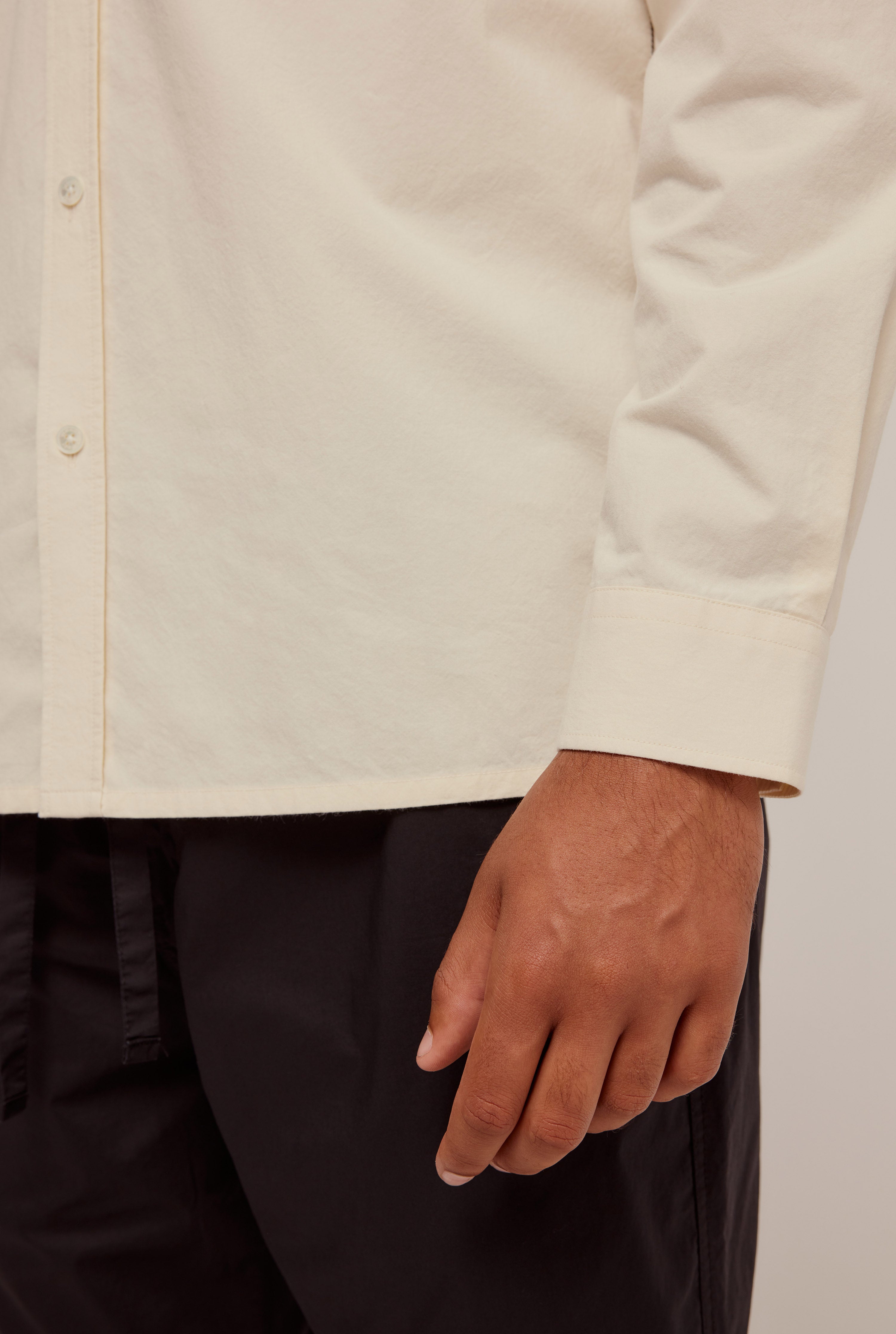 Long Sleeve Cotton Stitch Detail Shirt - Cream