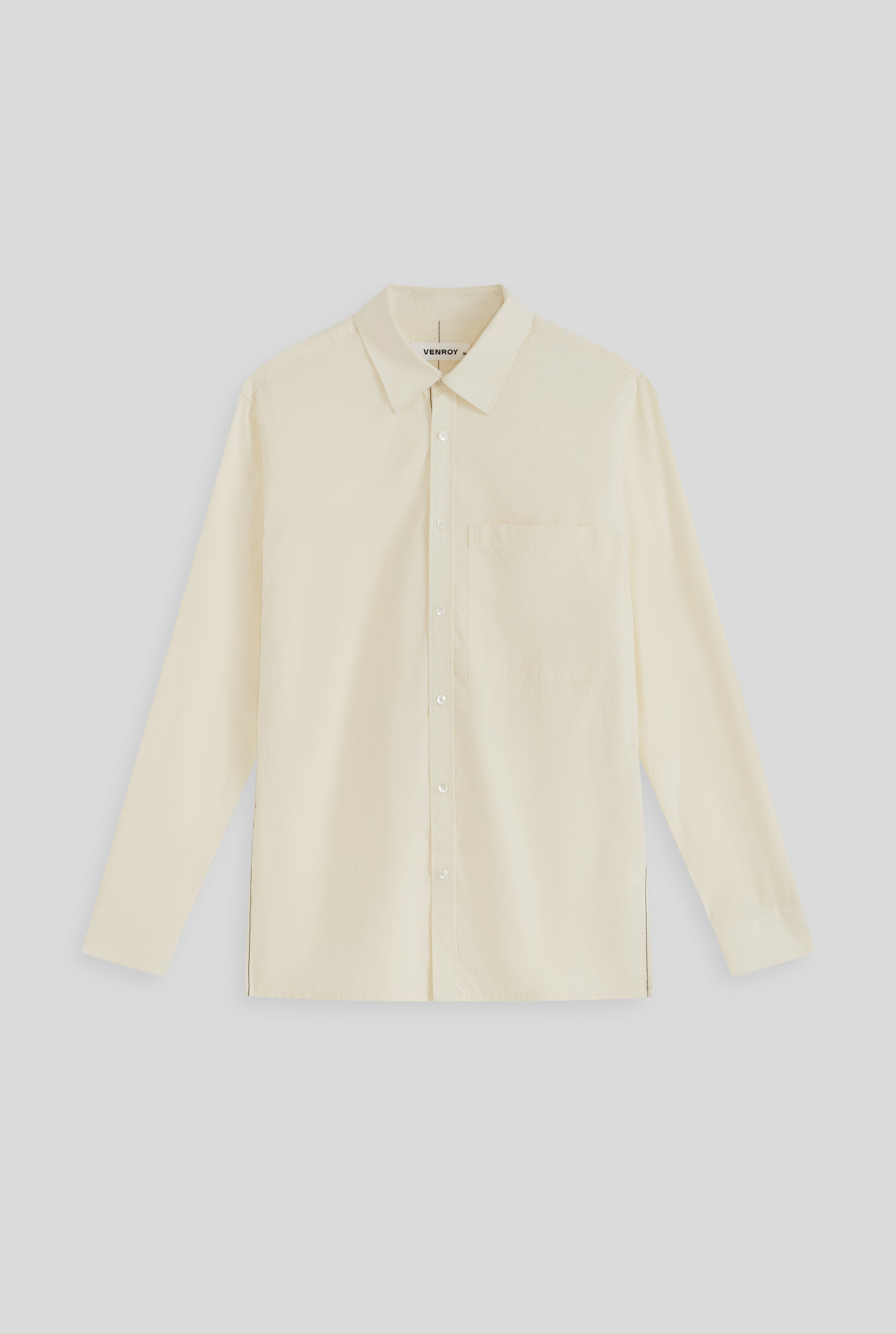 Long Sleeve Cotton Stitch Detail Shirt - Cream