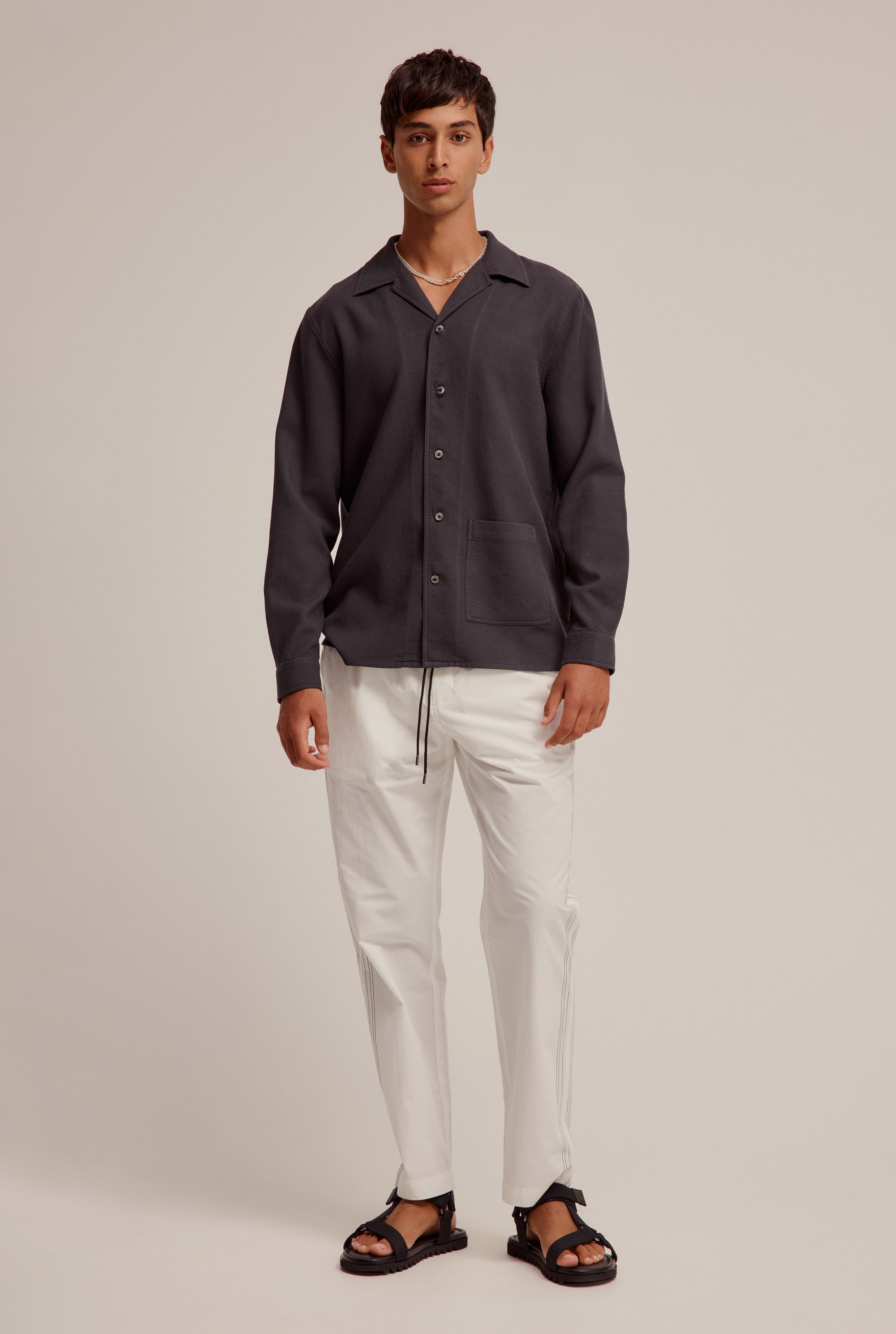 Relaxed Poplin Stitch Detail Pant - Off White