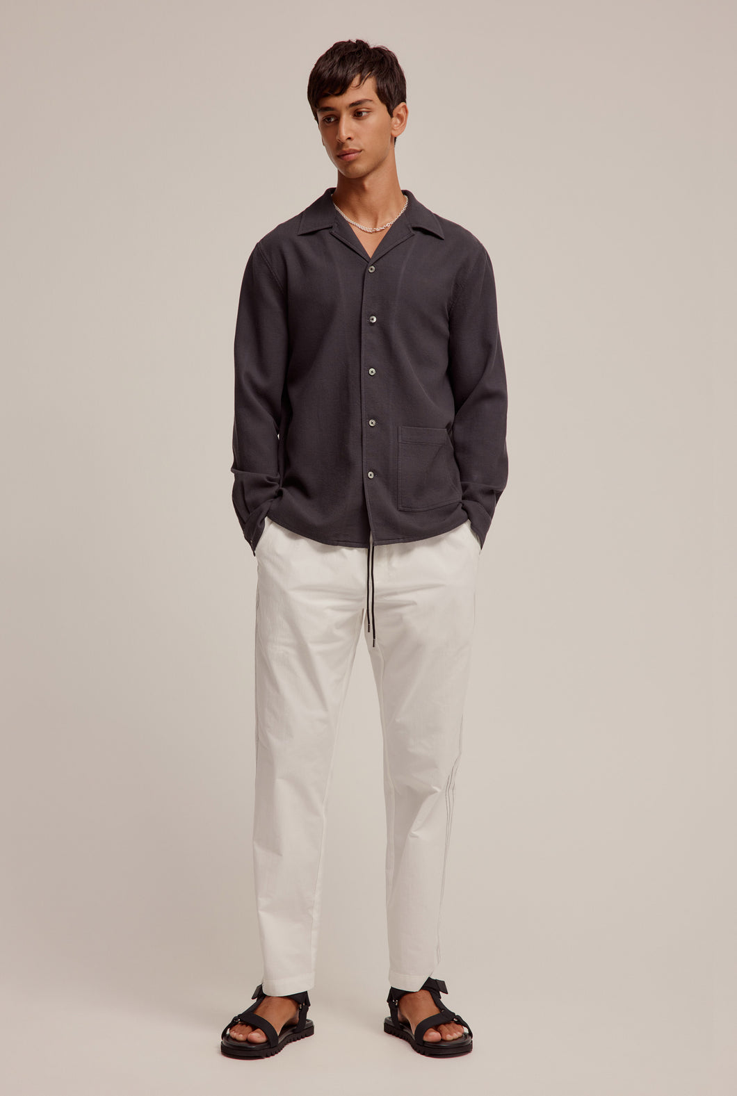 Relaxed Poplin Stitch Detail Pant - Off White