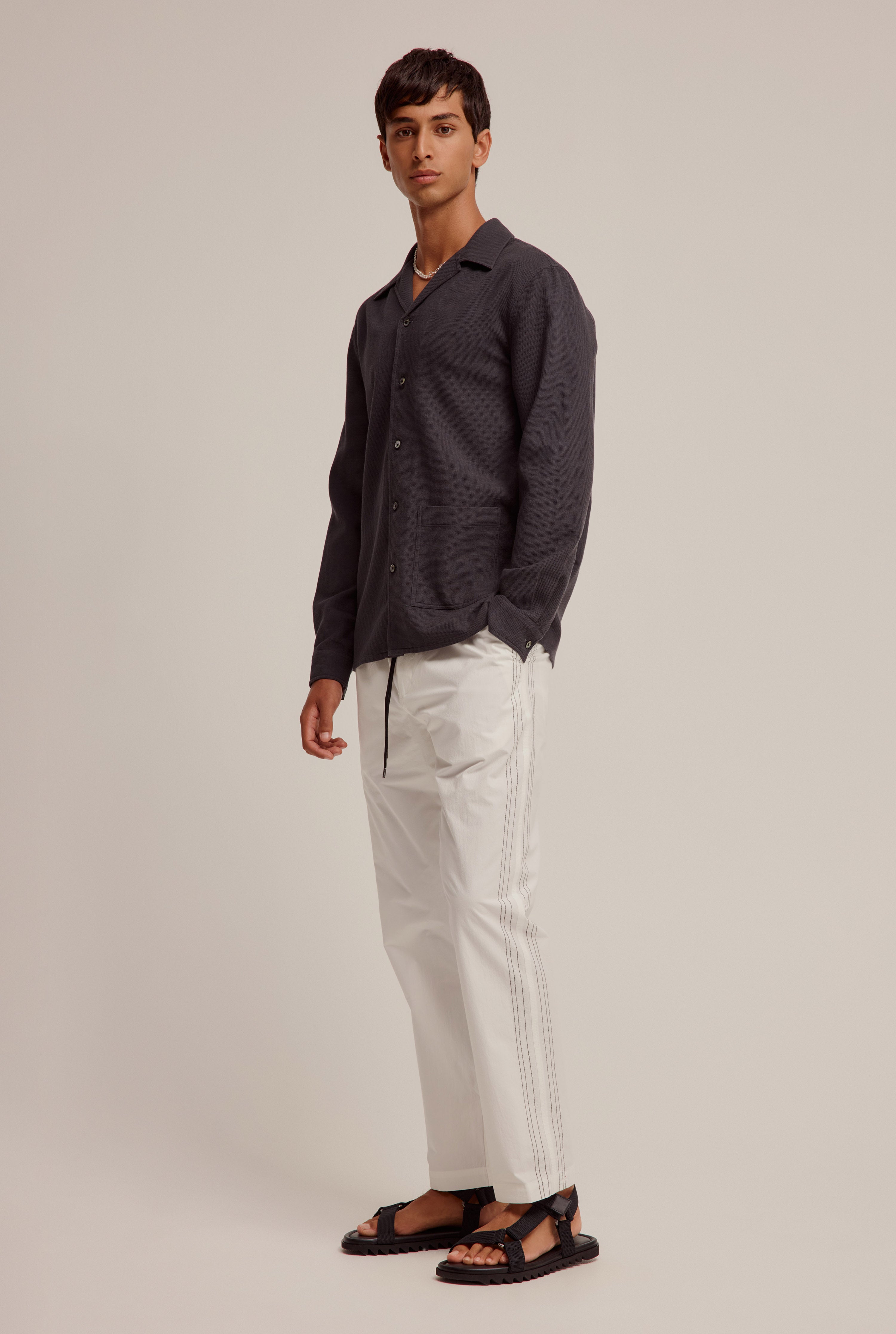Relaxed Poplin Stitch Detail Pant - Off White