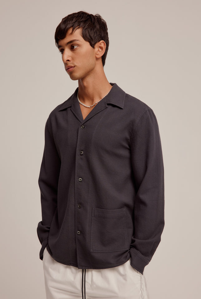 Long Sleeve Relaxed Waffle Shirt - Charcoal