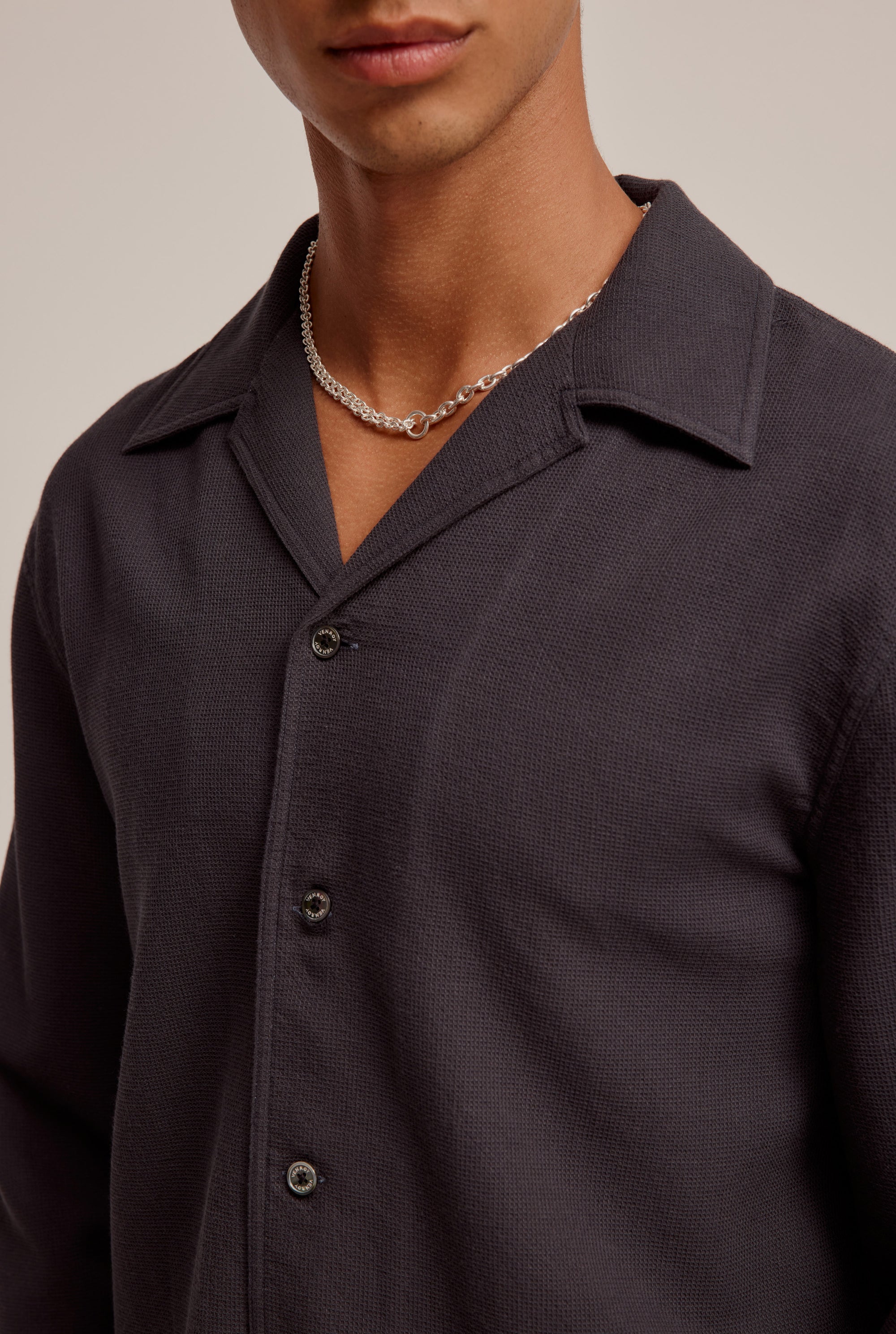 Long Sleeve Relaxed Waffle Shirt - Charcoal