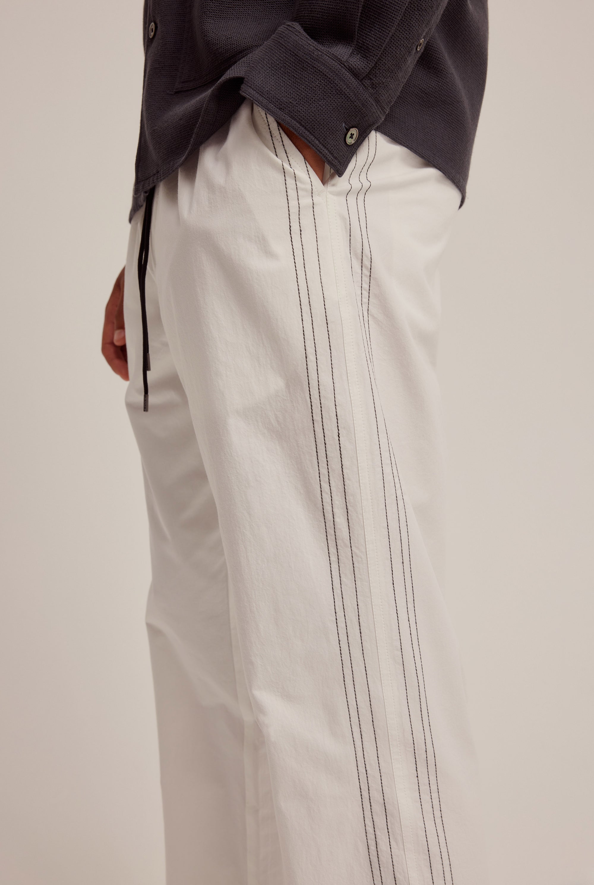 Relaxed Poplin Stitch Detail Pant - Off White