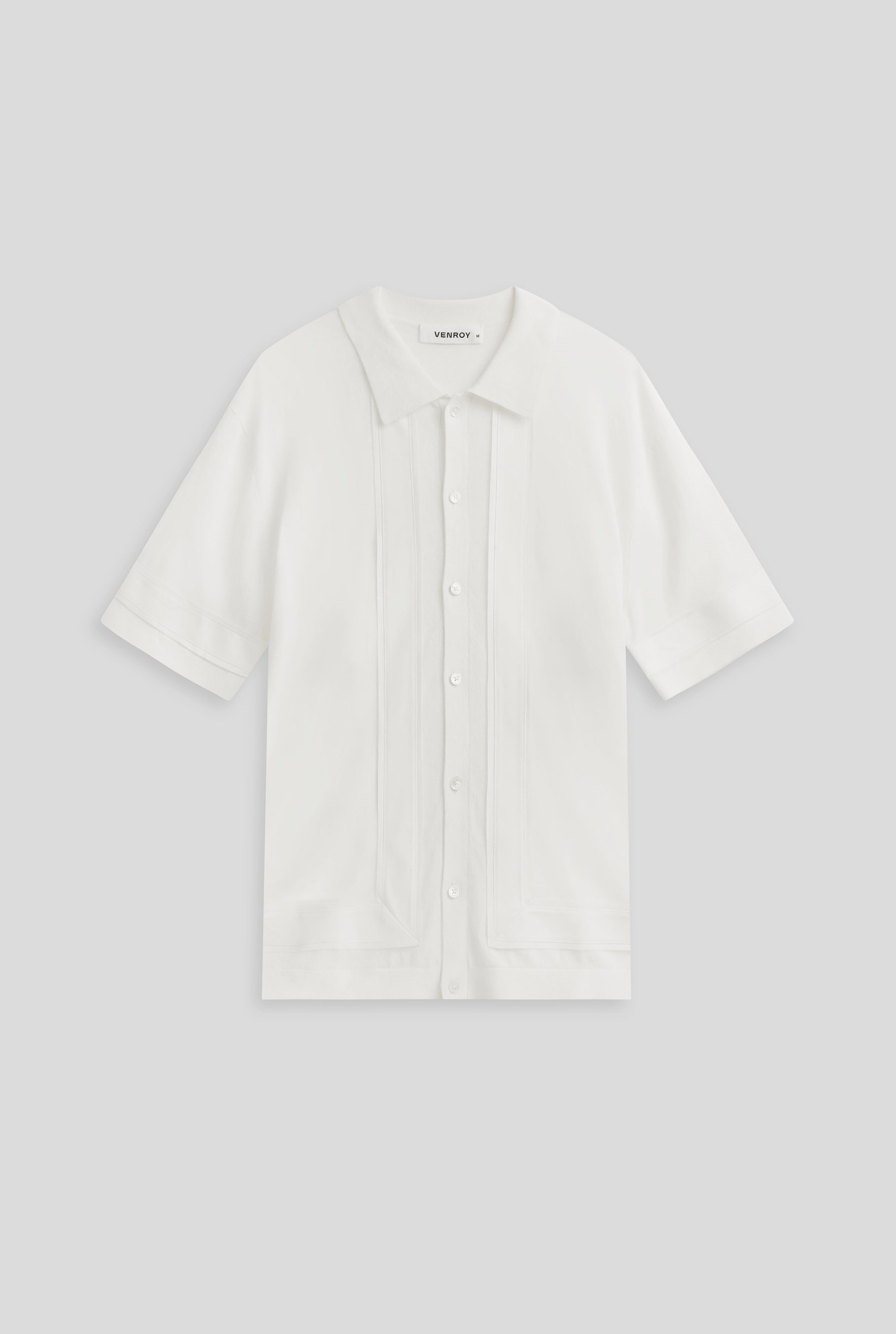 Short Sleeve Knitted Frayed Border Shirt - Off White