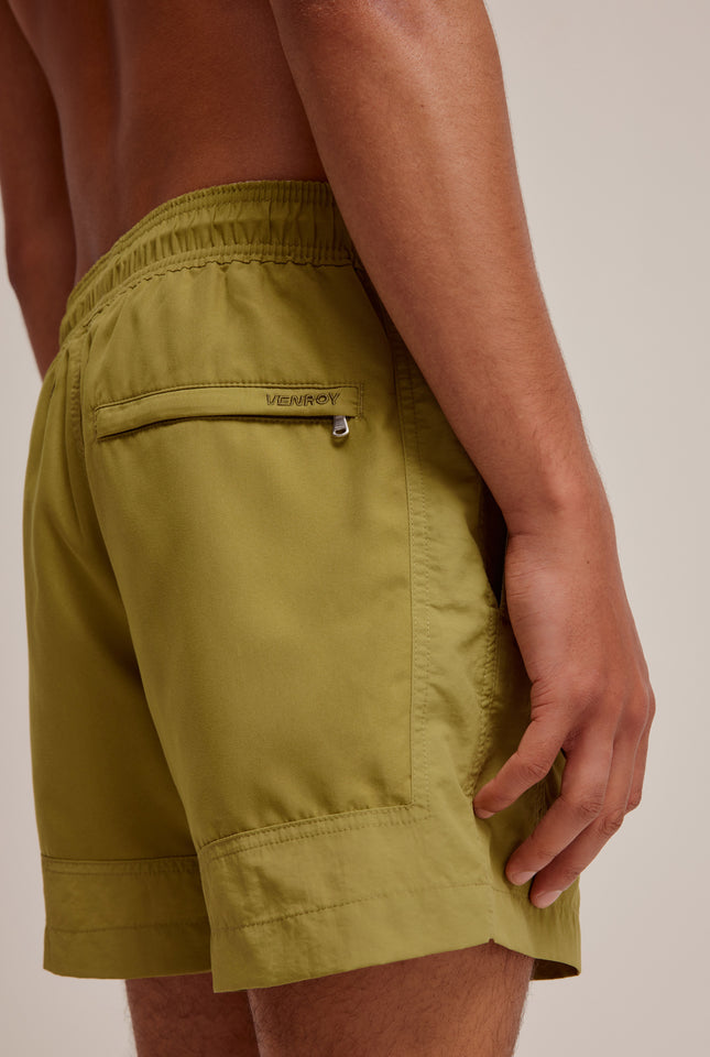 Panelled Border Swim Short - Moss Green