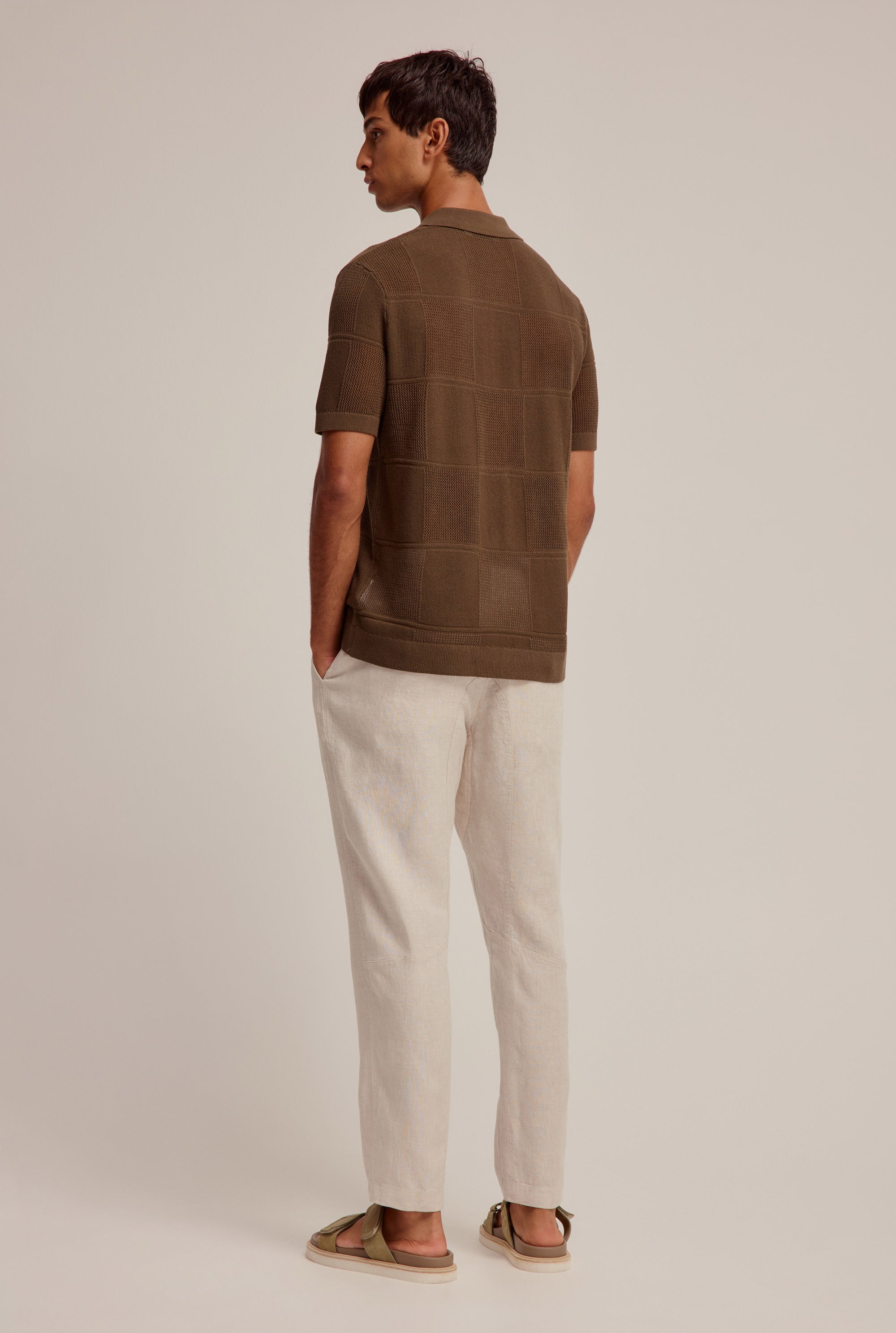 Short Sleeve Check Knit Shirt - Olive