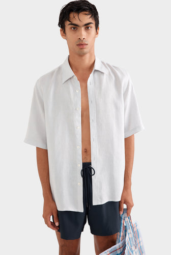 Mid Sleeve Linen Shirt - Dusk Blue