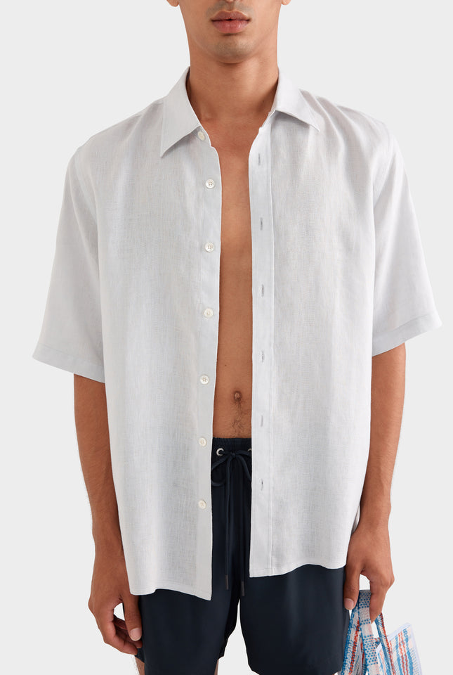 Mid Sleeve Linen Shirt - Dusk Blue