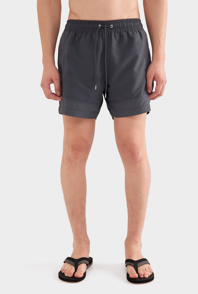 Panelled Border Swim Short - Dark Charcoal