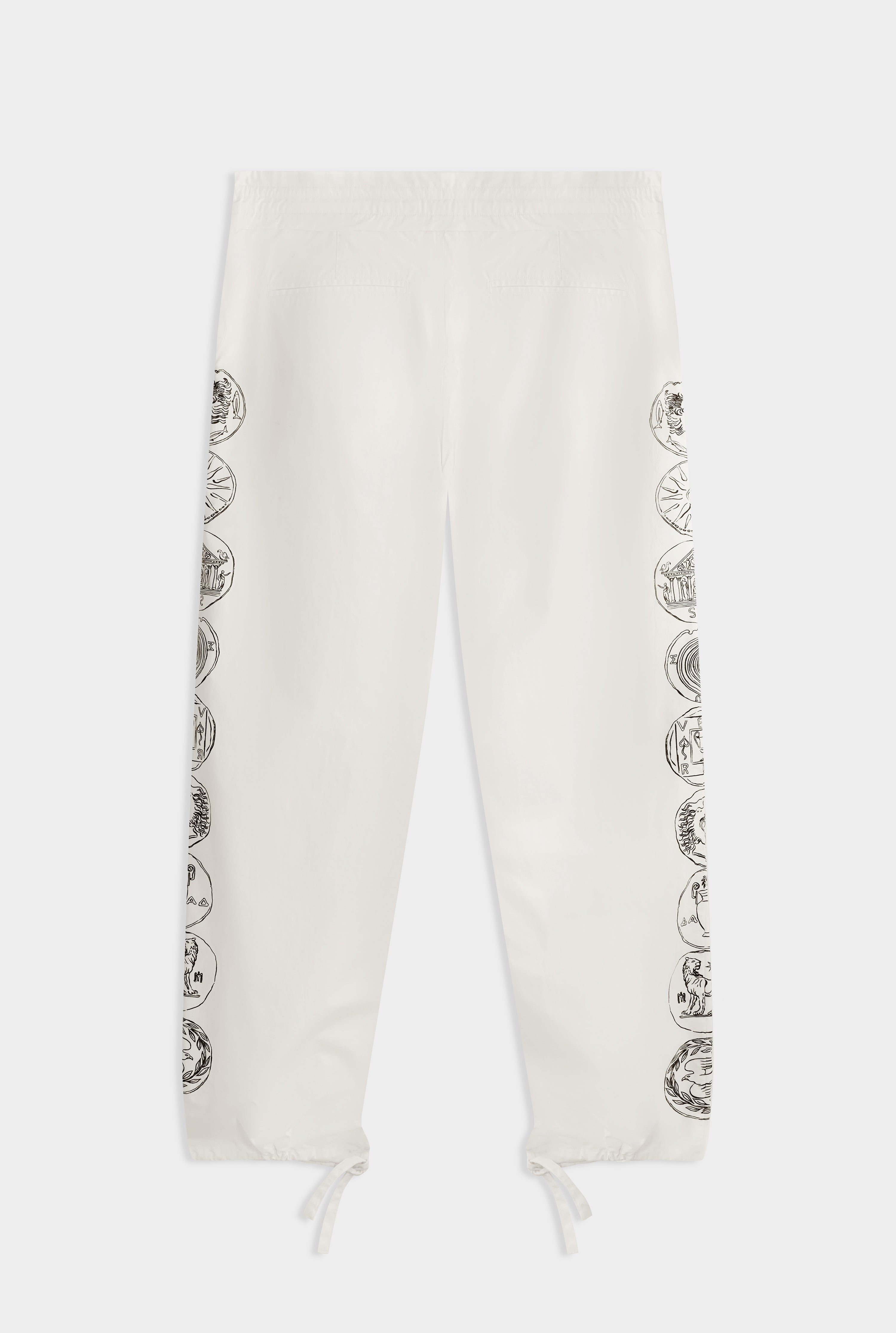 Printed Cotton Paperbag Trouser - Off White Grecian Coins