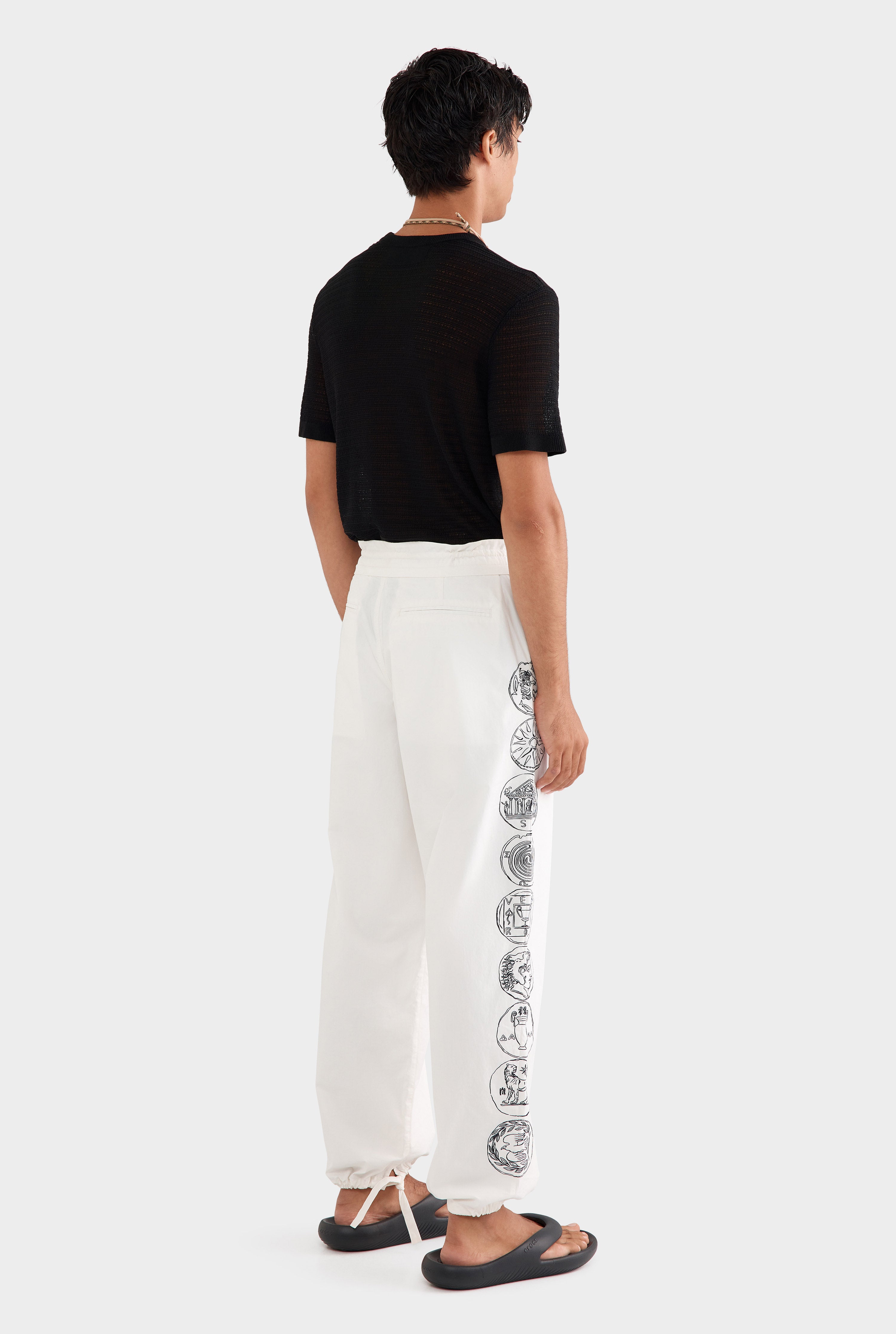 Printed Cotton Paperbag Trouser - Off White Grecian Coins