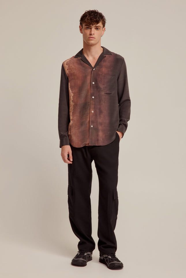 Printed Long Sleeve Camp Collar Shirt - Dark Dye Border