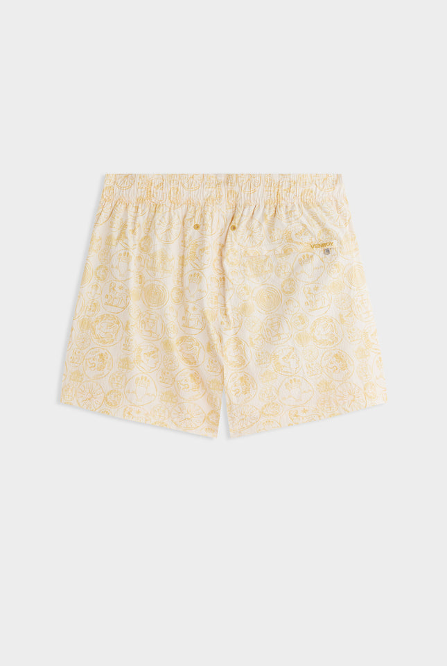 Printed Swim Short - Off White Grecian Coins