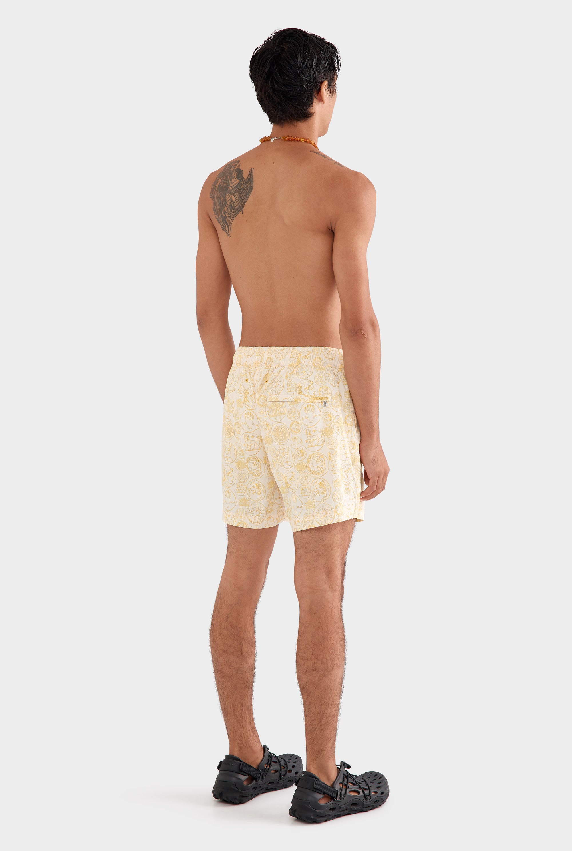 Printed Swim Short - Off White Grecian Coins