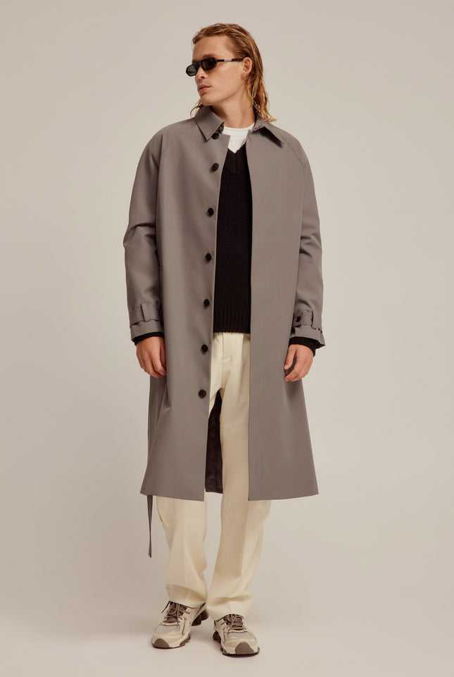 Relaxed Wool Silk Trench Coat - Gunmetal