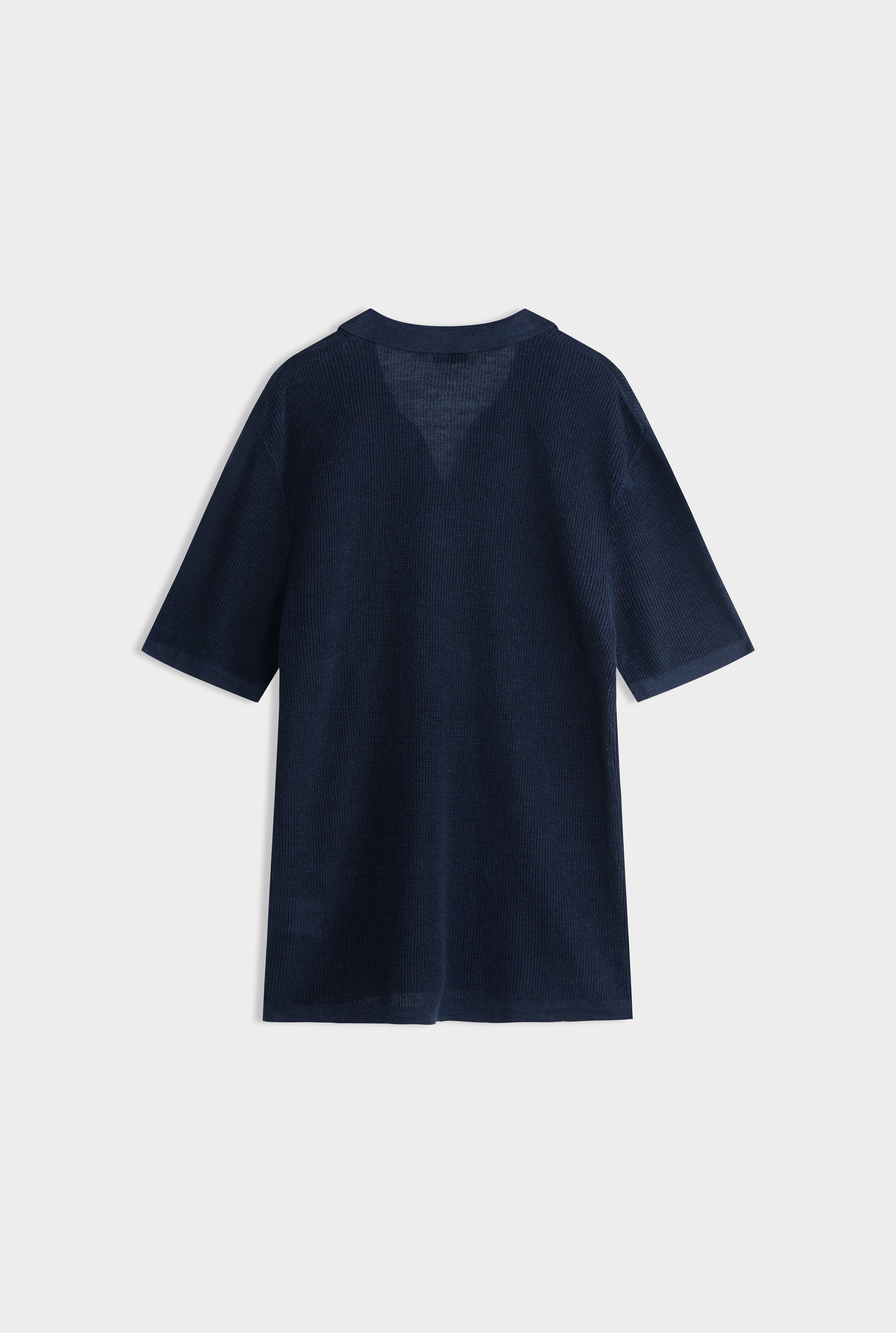 Rib Knit Open Neck Polo - Navy