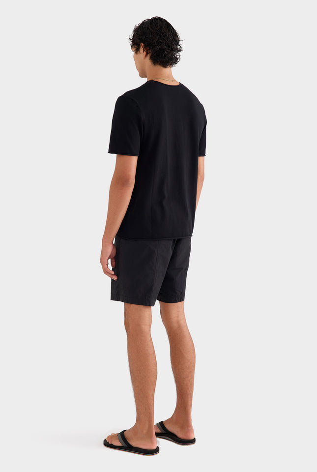 Rolled Edge Cotton Knit T-Shirt - Black