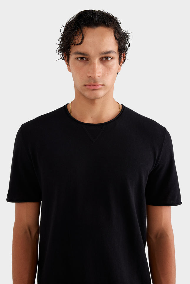 Rolled Edge Cotton Knit T-Shirt - Black