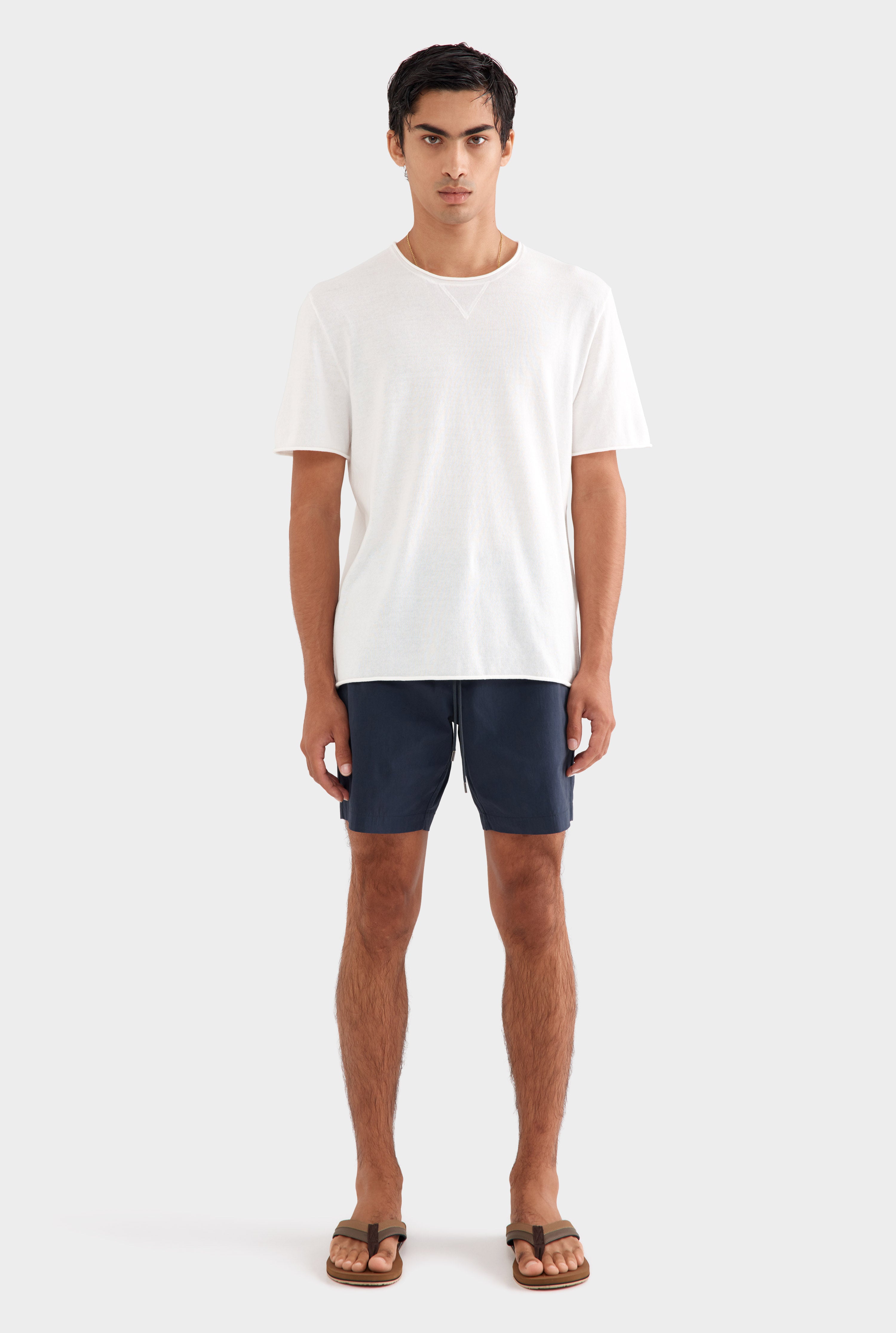 Rolled Edge Cotton Knit T-Shirt - Off White