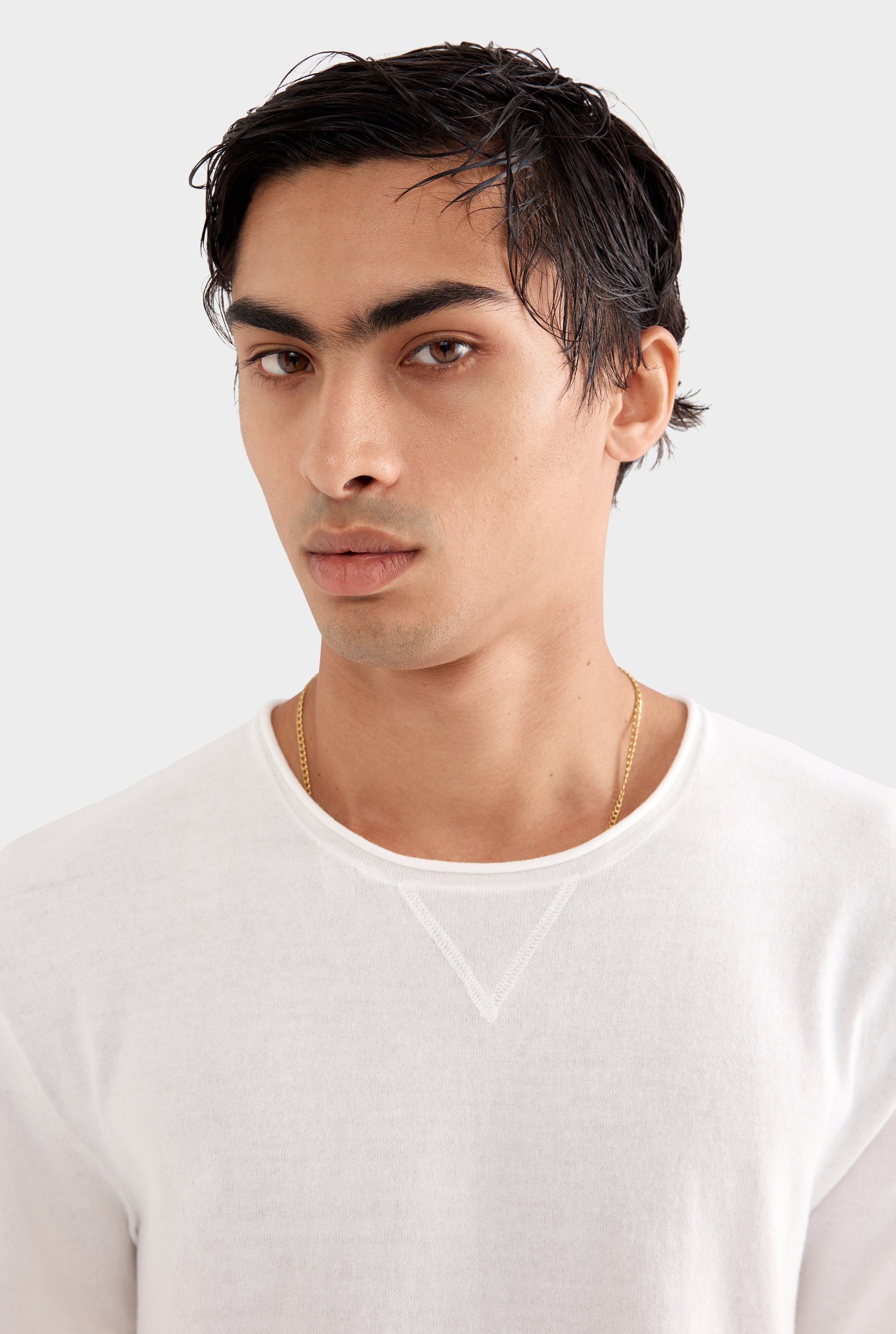 Rolled Edge Cotton Knit T-Shirt - Off White