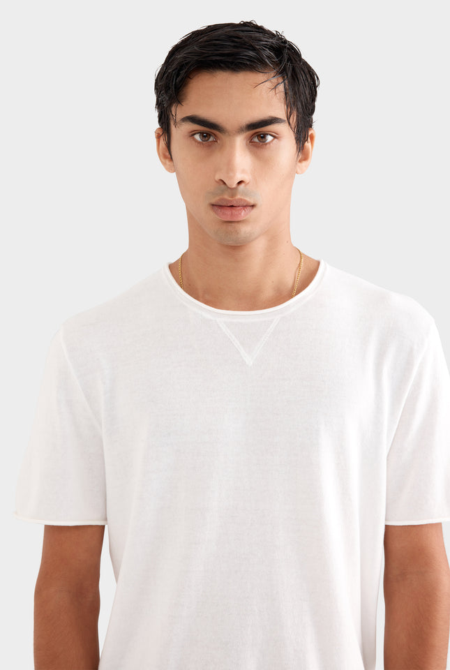 Rolled Edge Cotton Knit T-Shirt - Off White