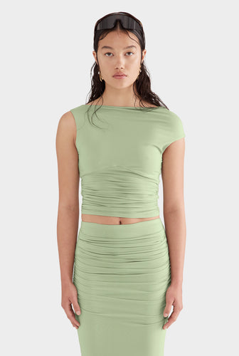 Asymmetrical Ruched Jersey Top - Mint Green