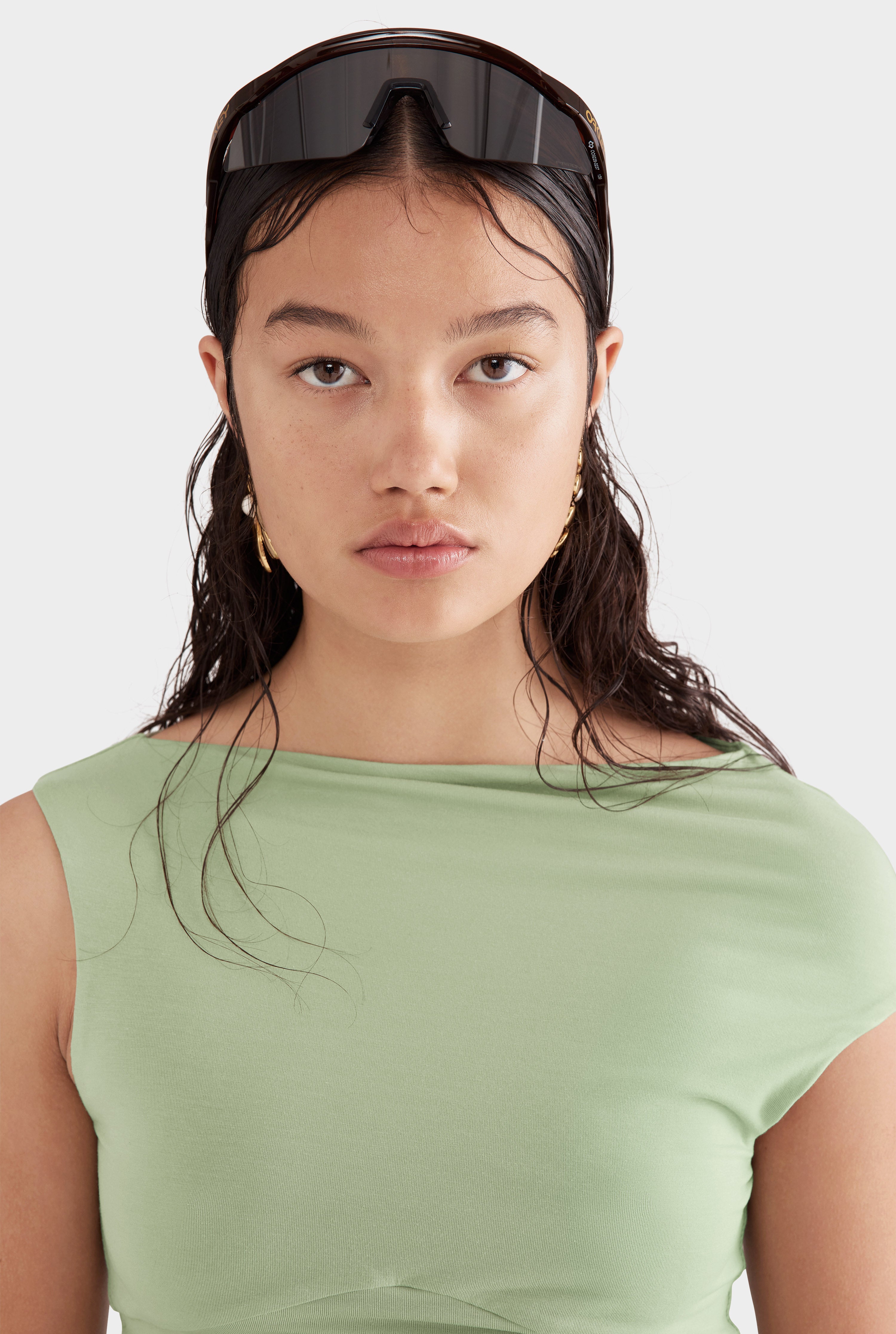 Asymmetrical Ruched Jersey Top - Mint Green