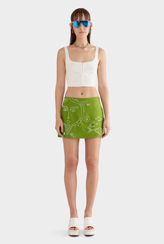 Beaded Silk Mini Skirt - Kelp Green/Soleil Et Mer Scene