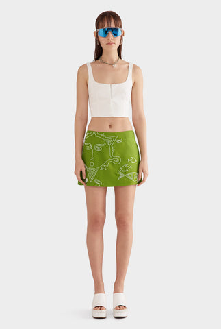 Beaded Silk Mini Skirt - Kelp Green/Soleil Et Mer Scene