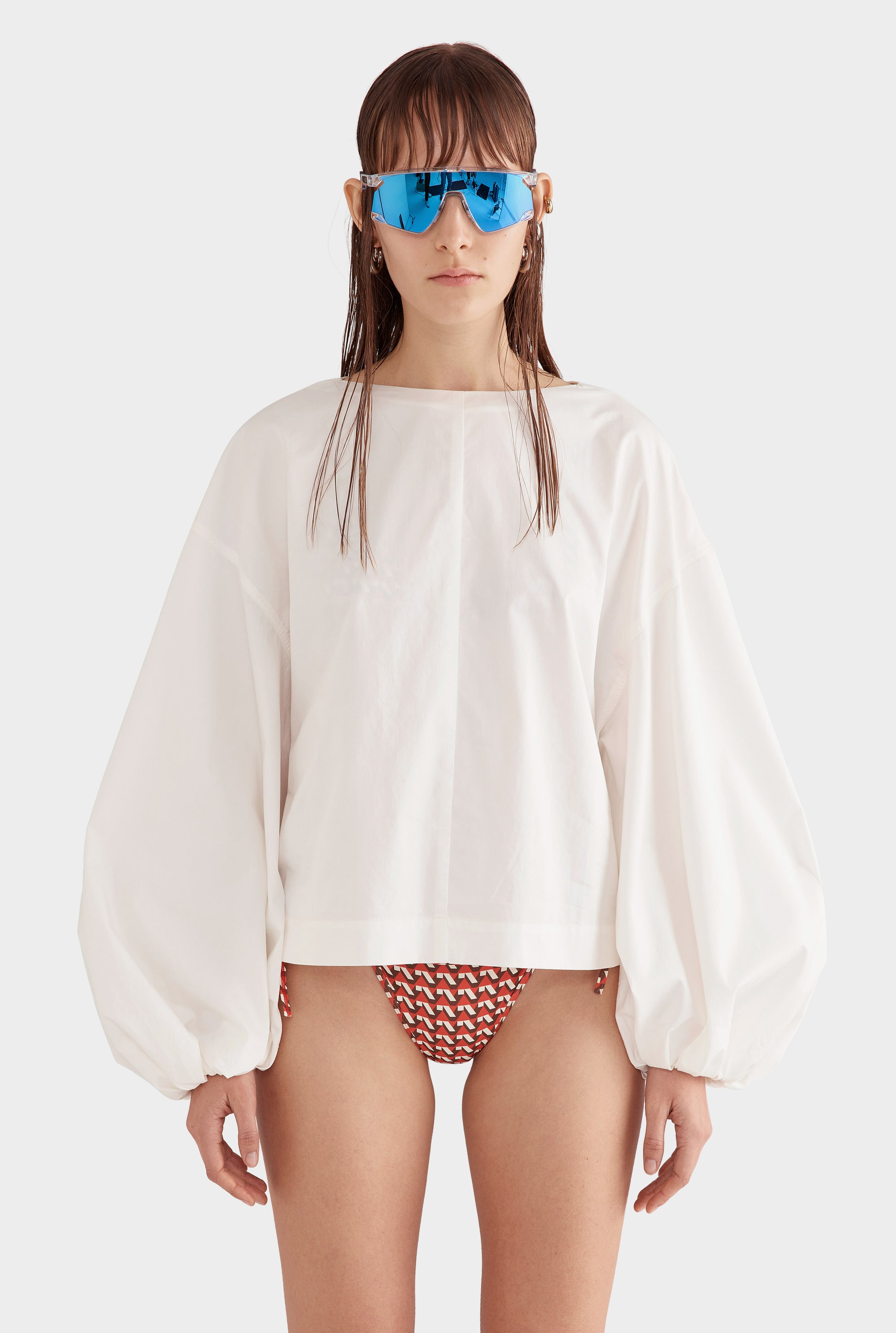 Blouson Sleeve Cotton Top - Off White