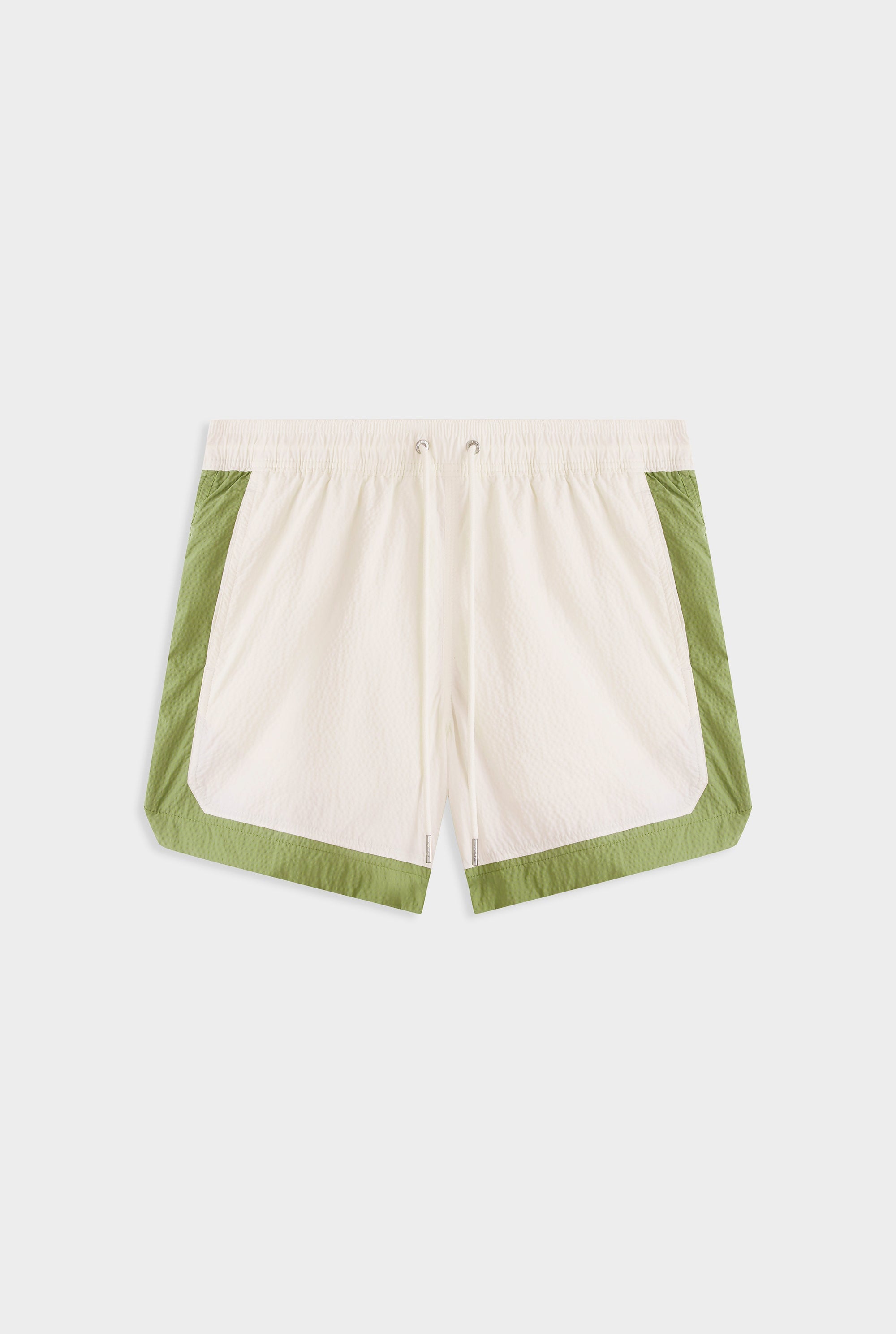 Contrast Border Swim Short - Cream/Kelp Green