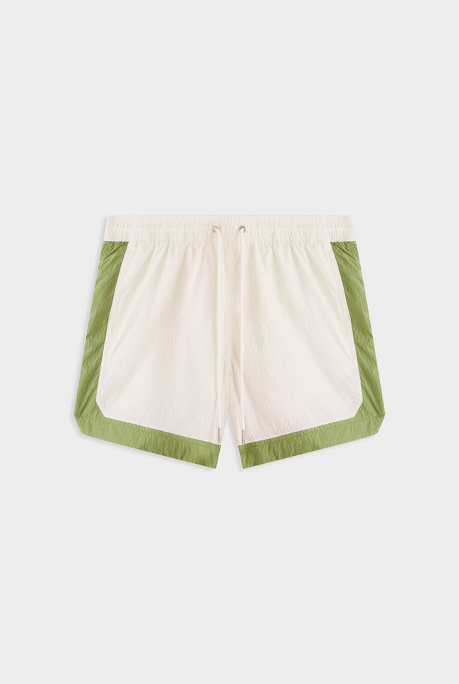 Contrast Border Swim Short - Cream/Kelp Green