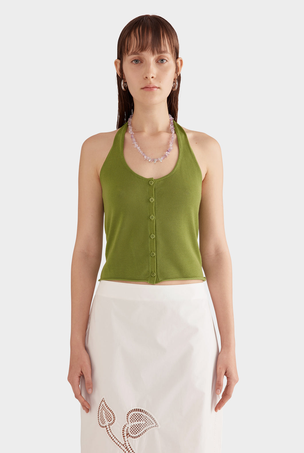 Tencel Knit Halter Top - Kelp Green