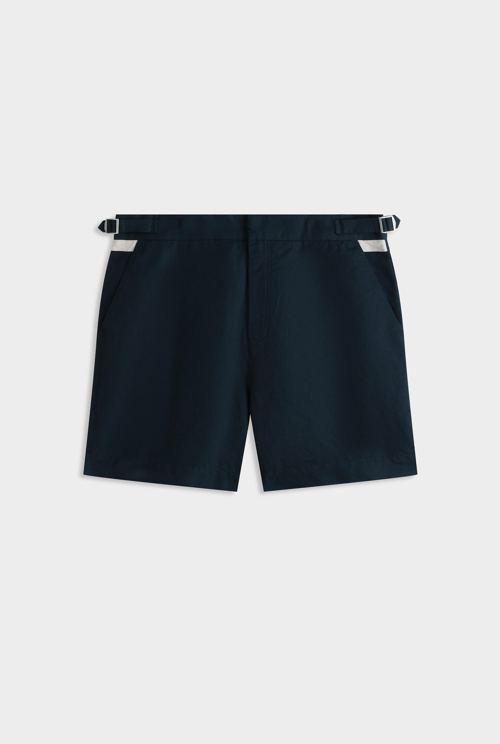 Cotton Linen Twill Side Tab Short - Navy/Natural Tape