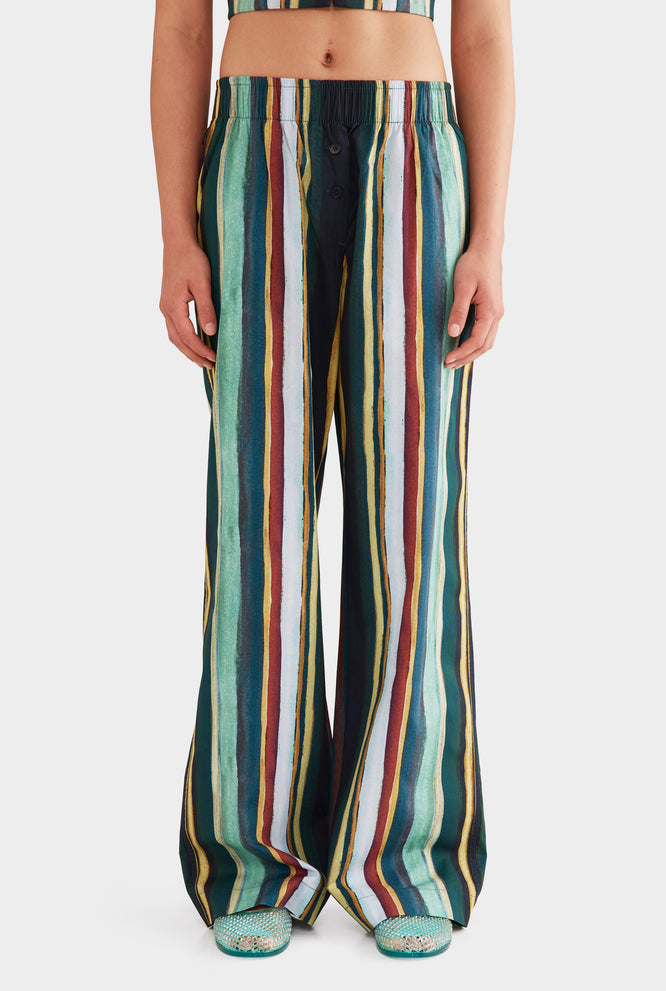 Cotton Poplin Pant - Multi Painted Stripe