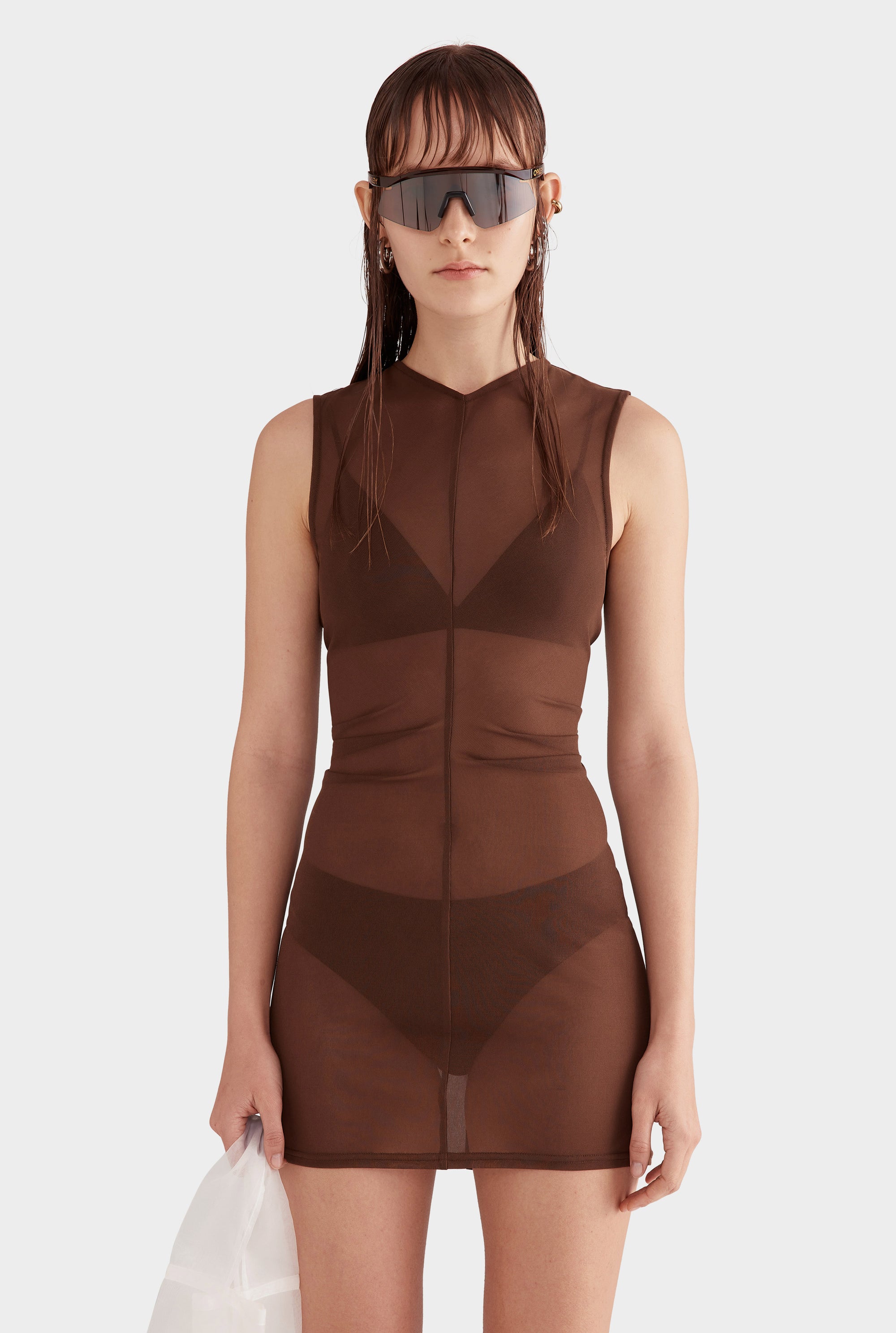 Jersey Mesh Mini Dress - Cocoa