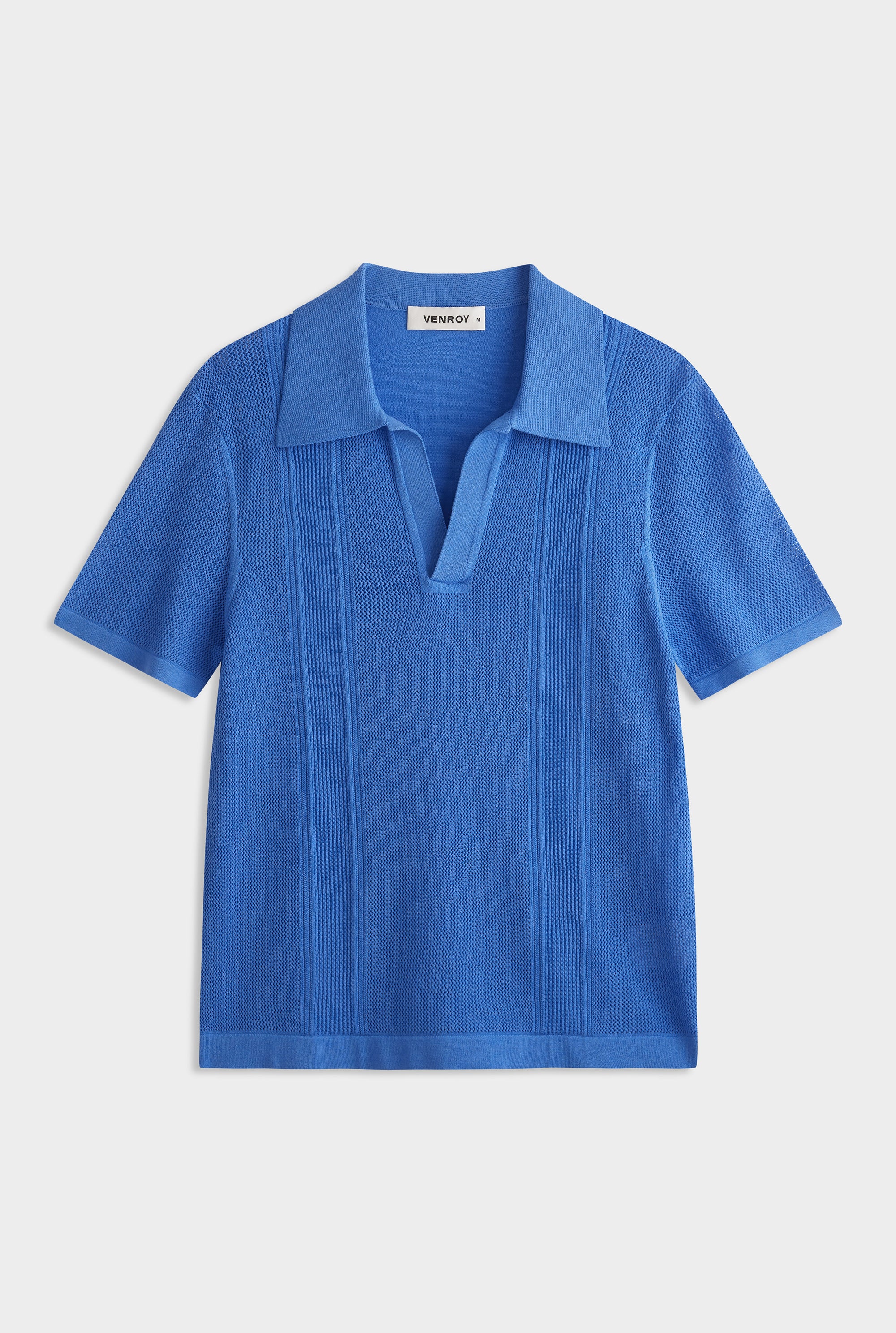 Knitted Cotton Pique Open Neck Polo - Regatta Blue