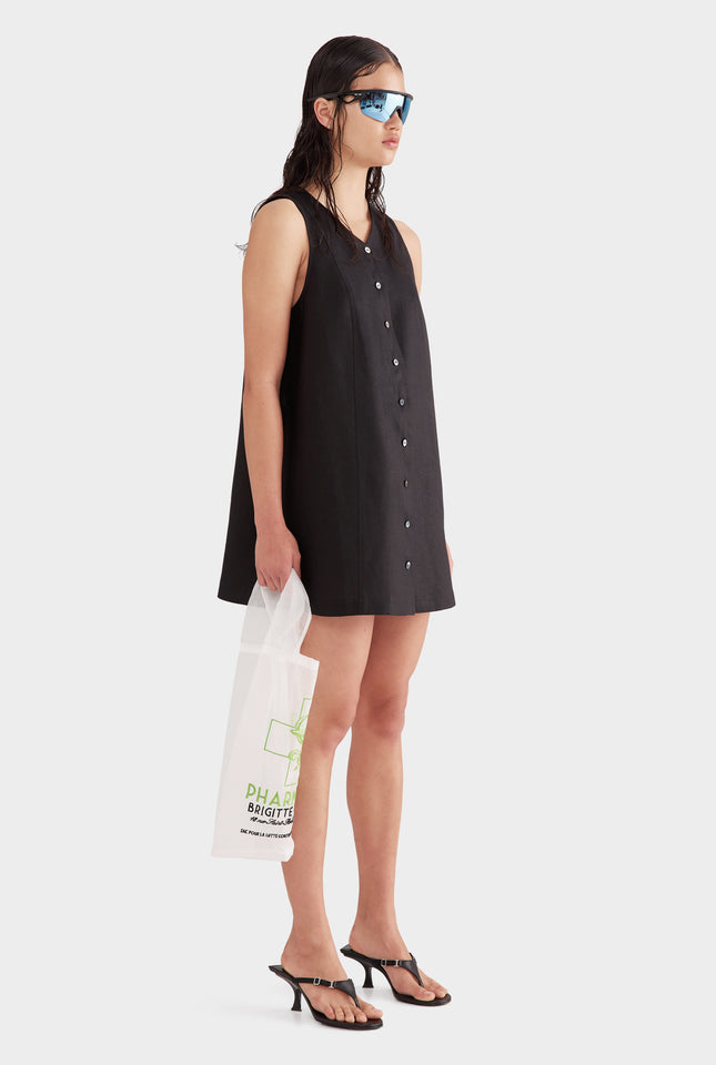 Linen A-Line Dress - Black