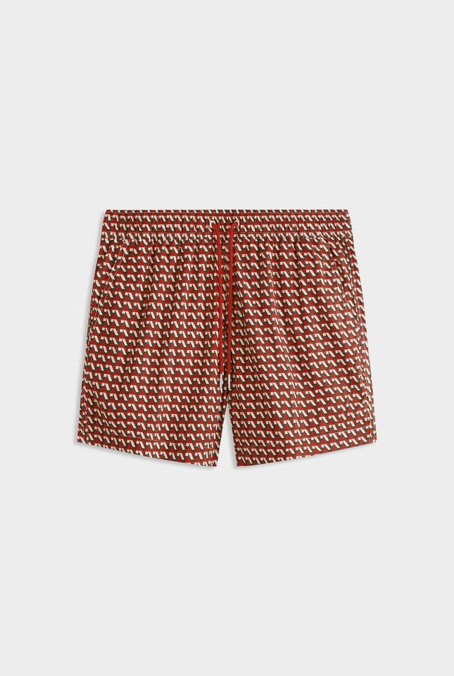 Printed Swim Short - Cocoa/Red V Monogram