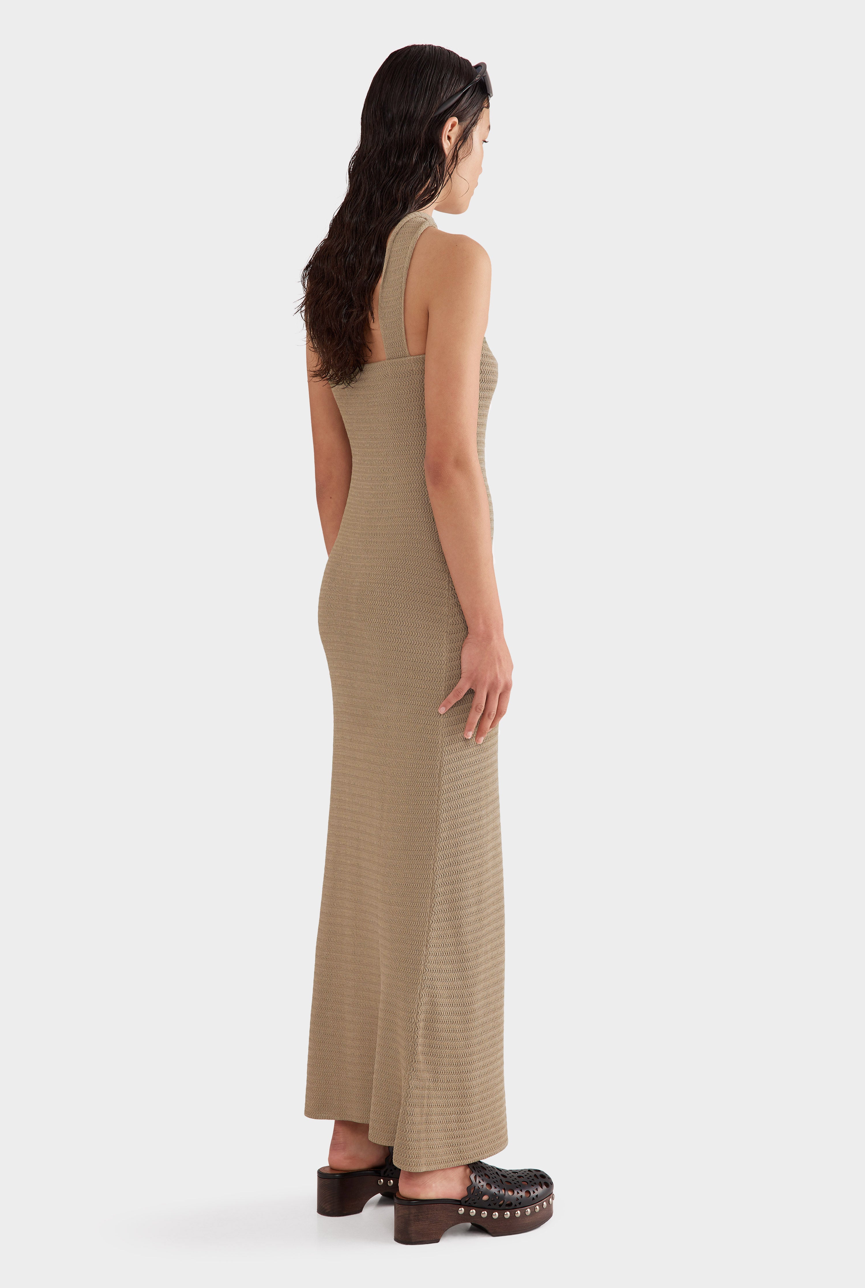 Reverse Halter Knit Dress - Latte