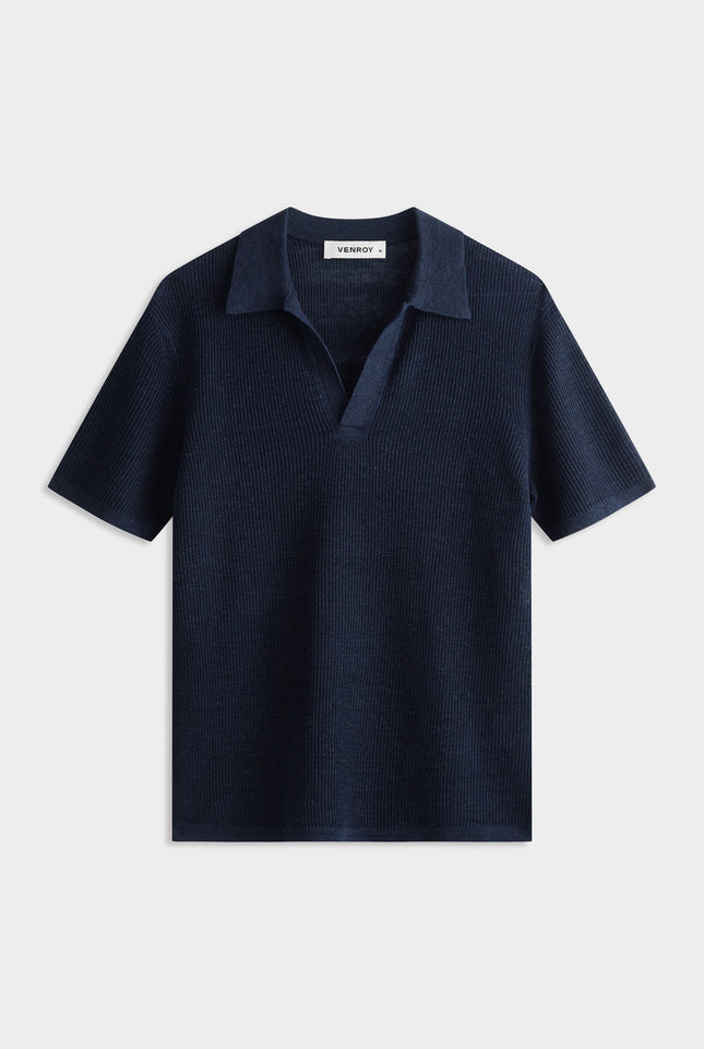 Rib Knit Open Neck Polo 2.0 - Navy