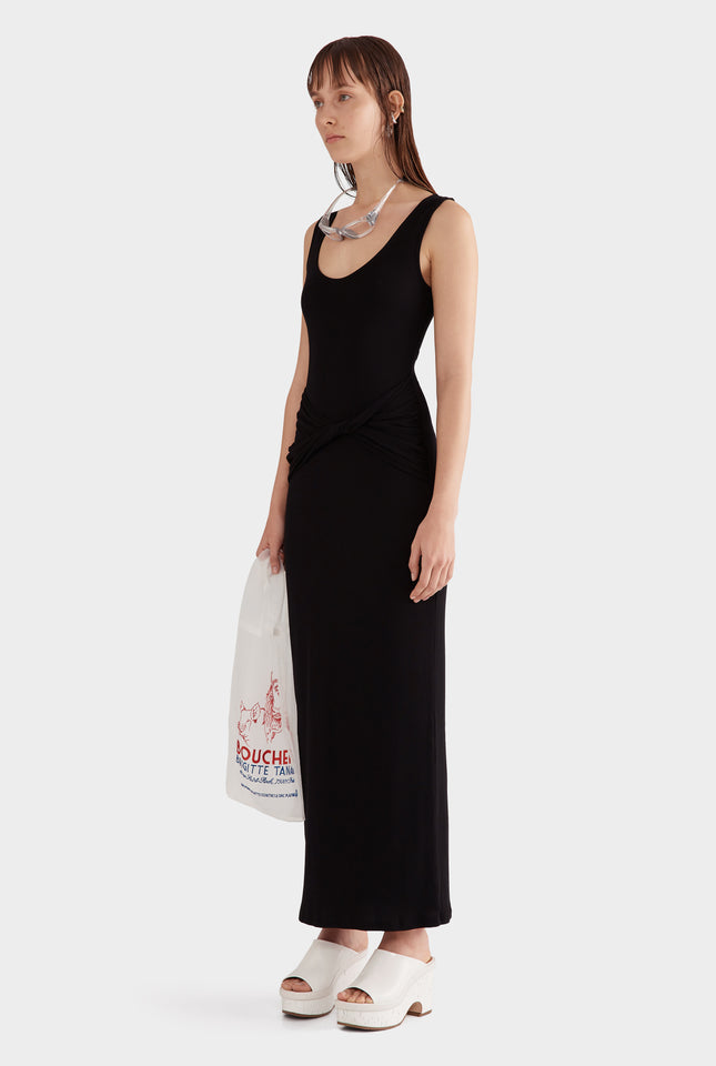 Scoop Neck Jersey Twist Dress - Black